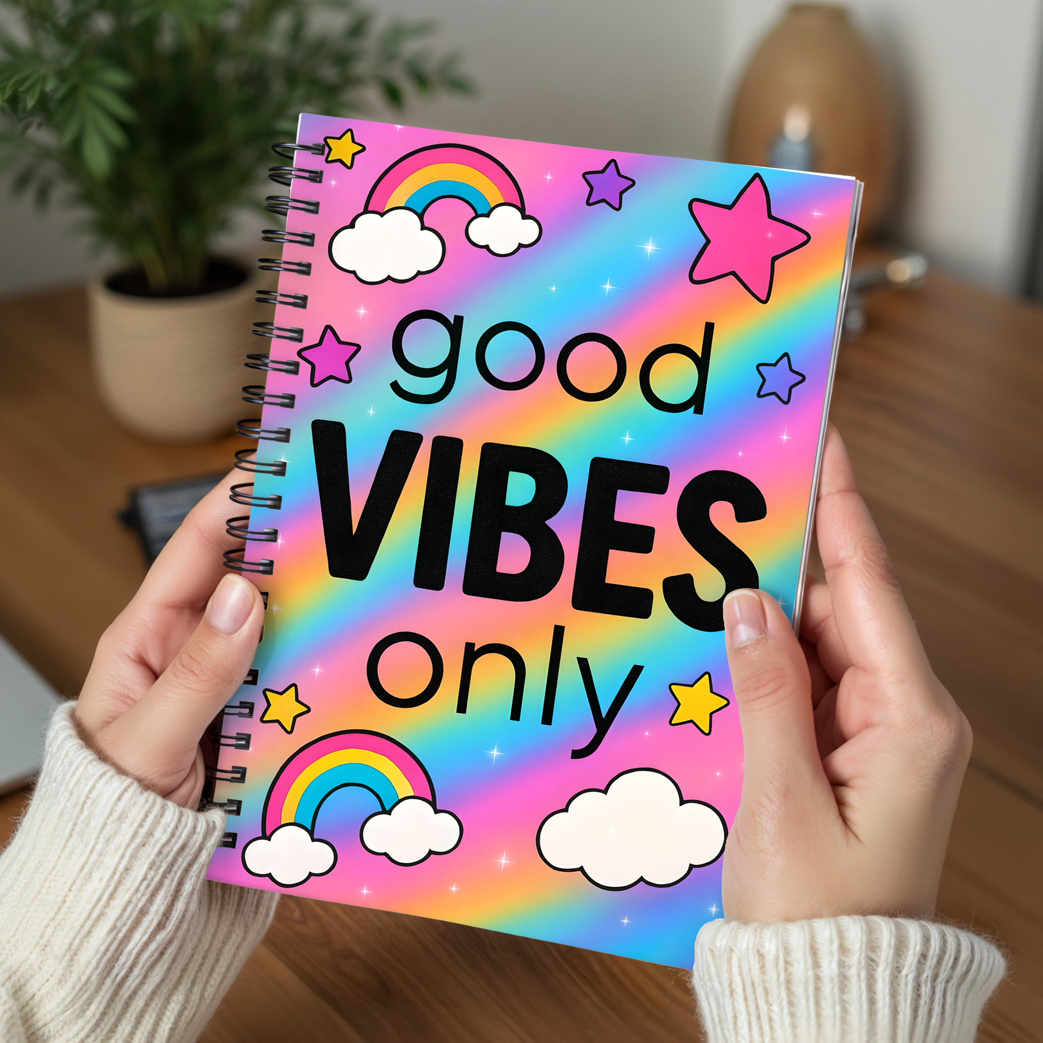 Colorful Good Vibes Spiral Notebook | Journal | Planner | School Supplies | Rainbow Design | Positive Affirmation