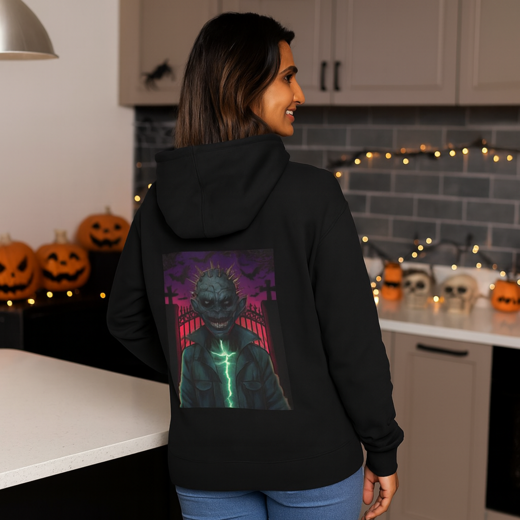 Spiked Horror Monster Hoodie Unisex French Terry Hoodie | Halloween Gothic Streetwear | Creepy Spooky Fall Fashion Sweatshirt product thumbnail image Spiked Horror Monster Hoodie Unisex French Terry Hoodie | Halloween Gothic Streetwear | Creepy Spooky Fall Fashion Sweatshirt product thumbnail image