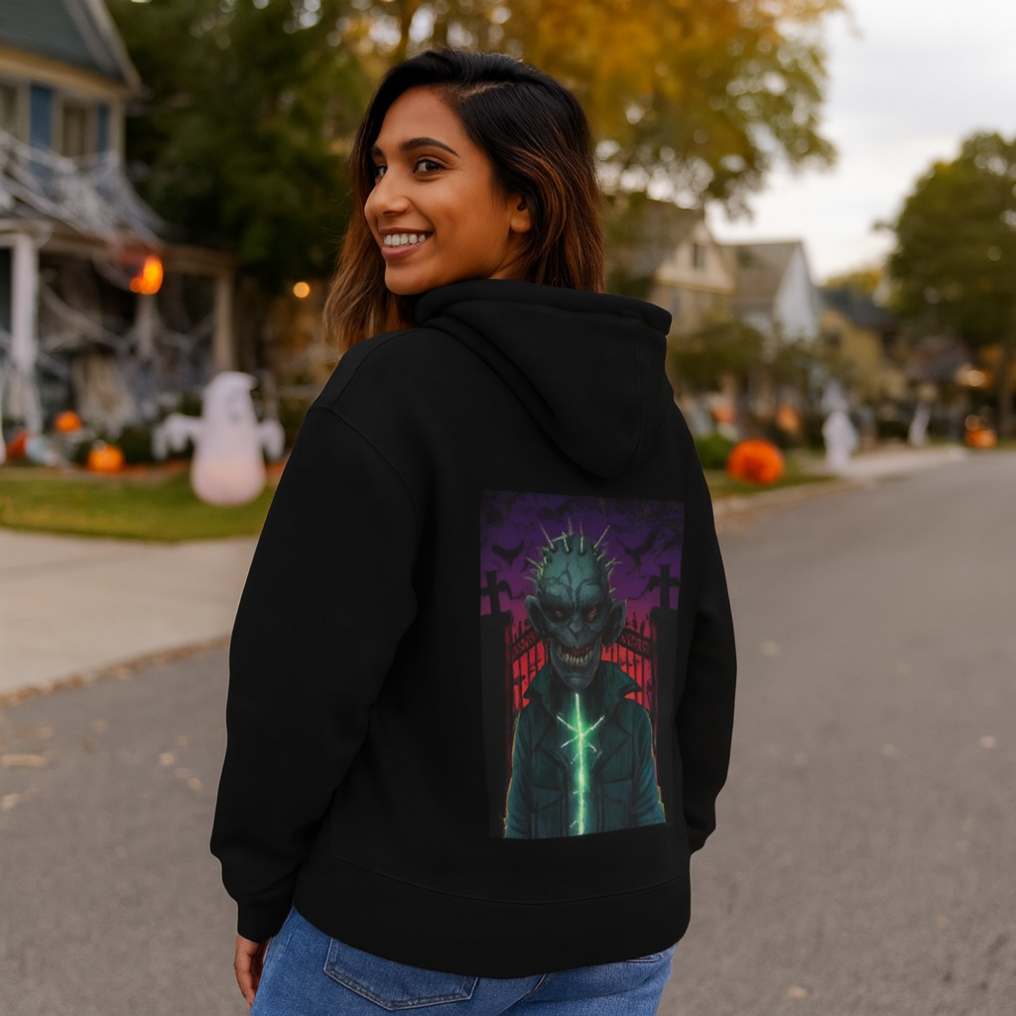 Spiked Horror Monster Hoodie Unisex French Terry Hoodie | Halloween Gothic Streetwear | Creepy Spooky Fall Fashion Sweatshirt product thumbnail image Spiked Horror Monster Hoodie Unisex French Terry Hoodie | Halloween Gothic Streetwear | Creepy Spooky Fall Fashion Sweatshirt product thumbnail image