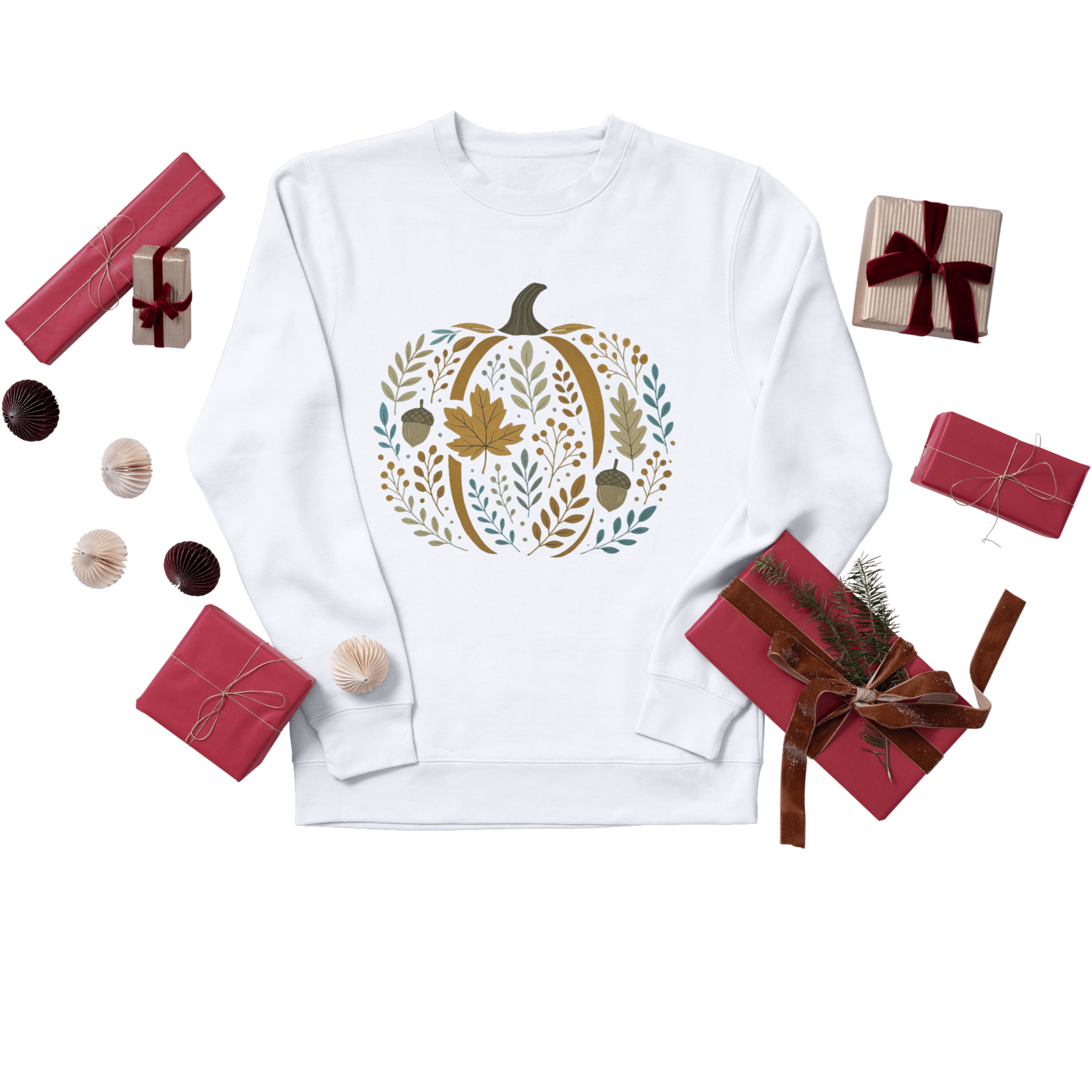 Cozy Fall Pumpkin Sweatshirt – Autumn Botanical Leaves &amp; Acorn Design | Rustic Harvest Aesthetic Pullover | Cute Fall Outfit product thumbnail image