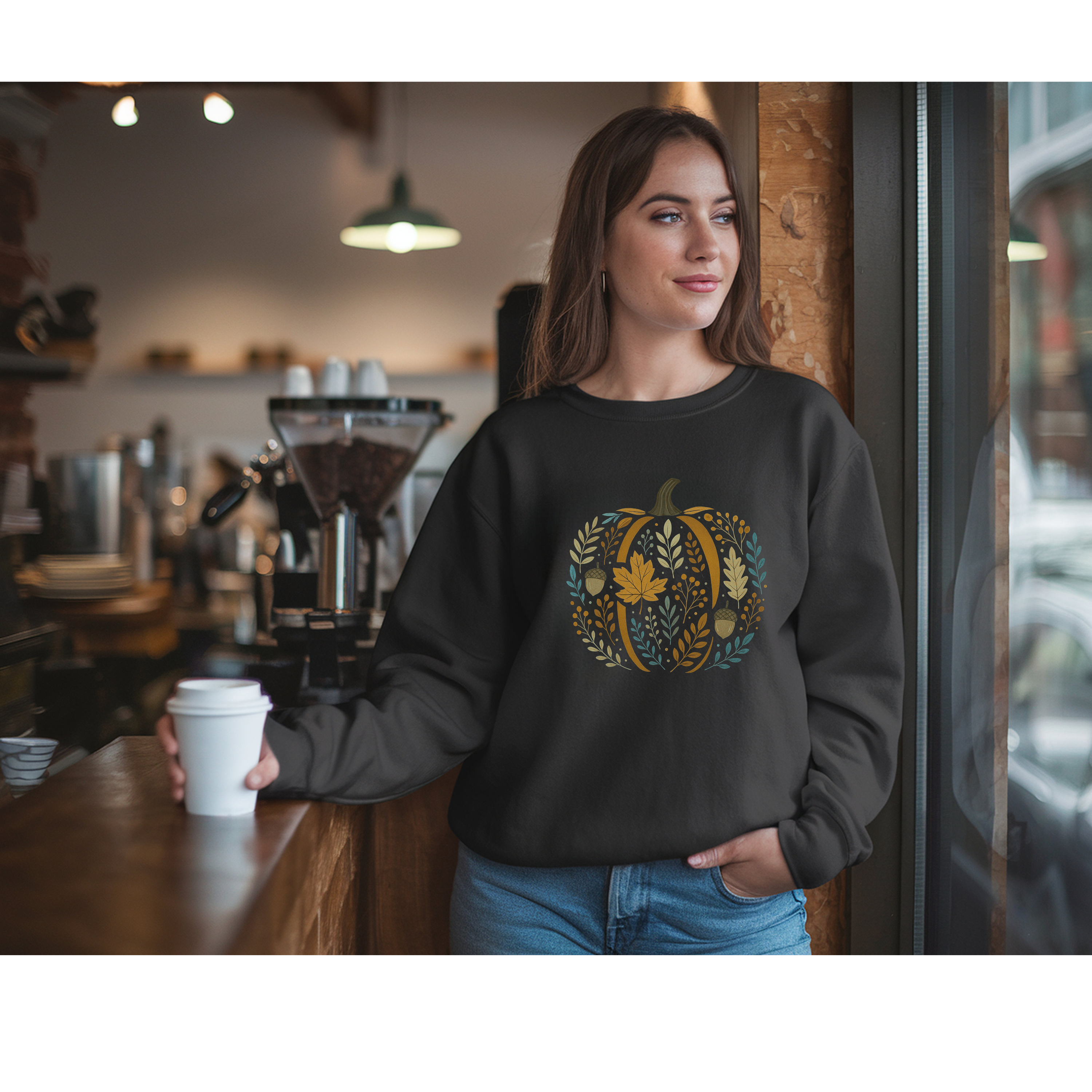 Cozy Fall Pumpkin Sweatshirt – Autumn Botanical Leaves &amp; Acorn Design | Rustic Harvest Aesthetic Pullover | Cute Fall Outfit product thumbnail image