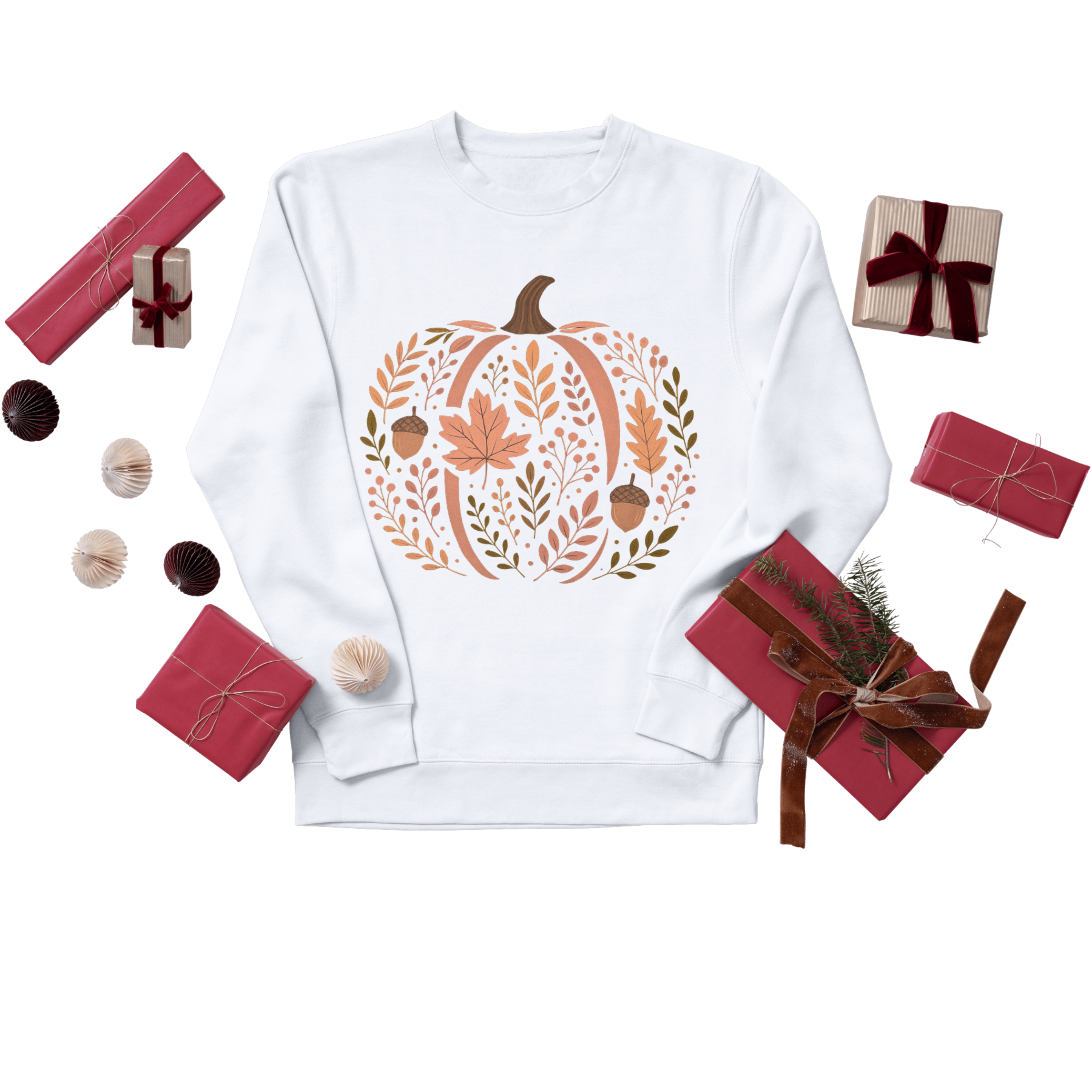 Rustic Pumpkin Sweatshirt – Terracotta Autumn Leaves &amp; Acorn Botanical Design | Cozy Fall Pullover product thumbnail image