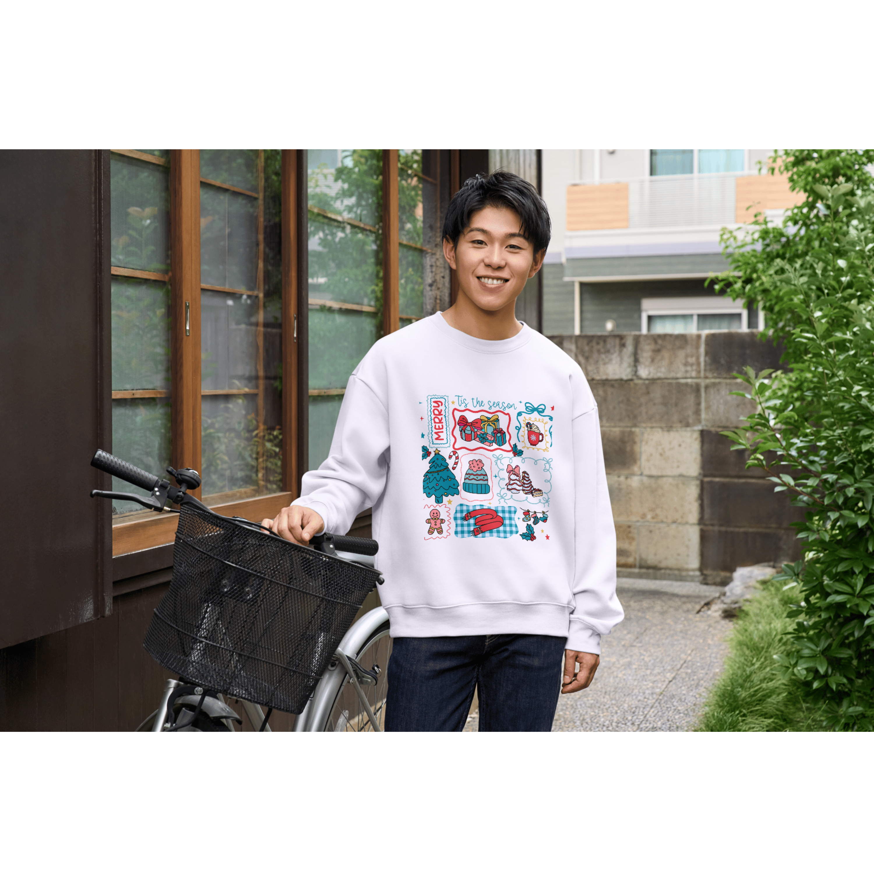 Retro Christmas Sweatshirt – Colorful Holiday Doodle Design | ’Tis the Season Cozy Pullover | Cute Festive Xmas Sweater product thumbnail image