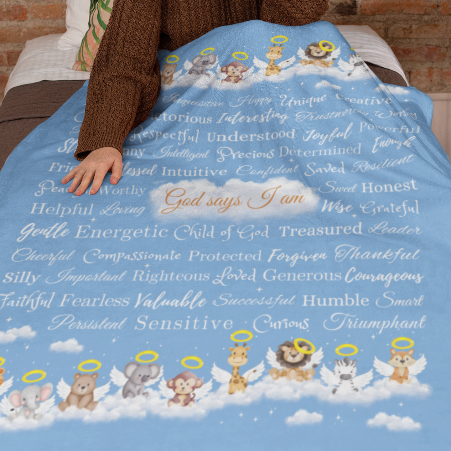 "God says I am" Angel Zoo Animal Blanket in Baby Blue product thumbnail image