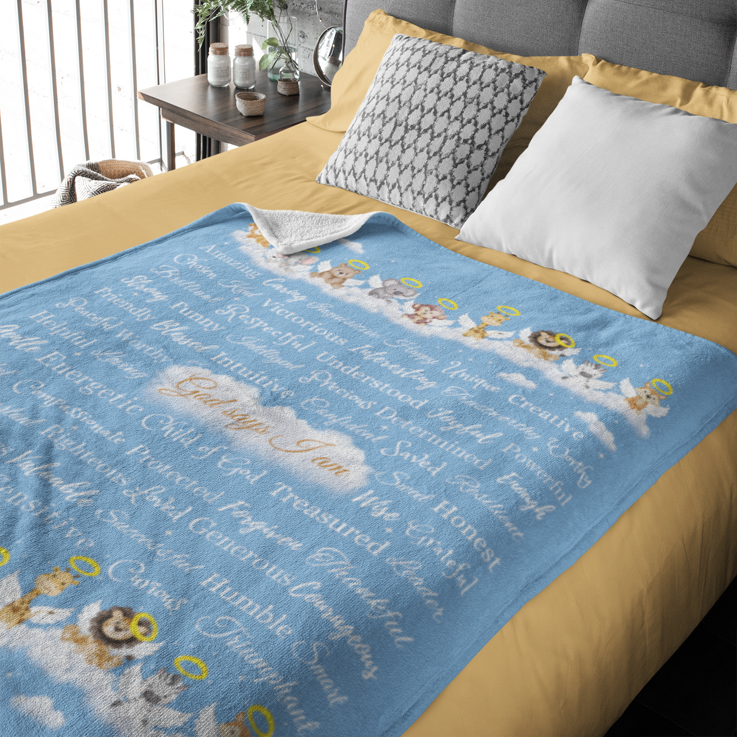 "God says I am" Angel Zoo Animal Blanket in Baby Blue product thumbnail image