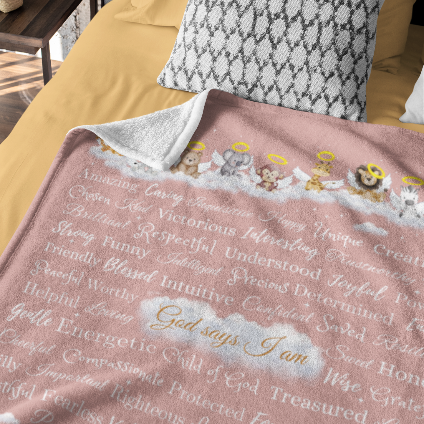 "God says I am" Angel Zoo Animal Blanket in Rose Gold product thumbnail image
