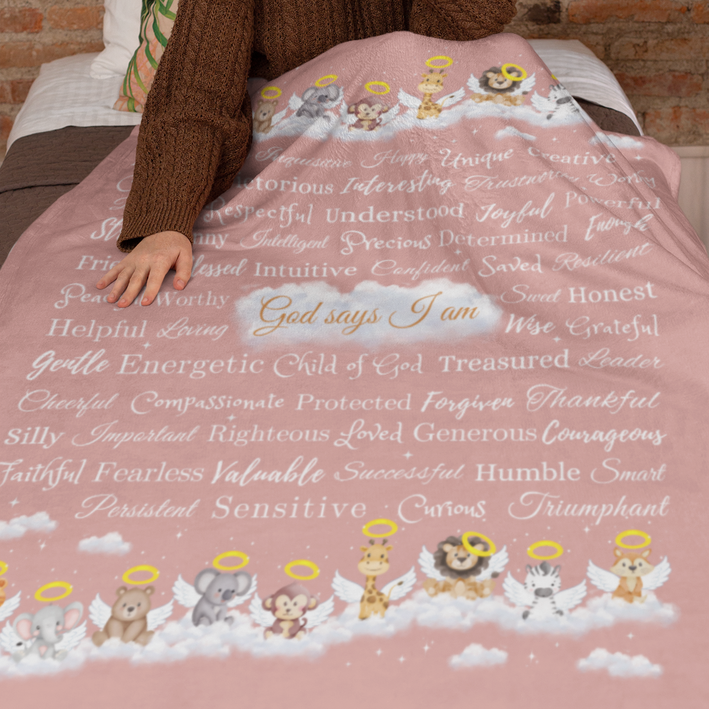 "God says I am" Angel Zoo Animal Blanket in Rose Gold product thumbnail image