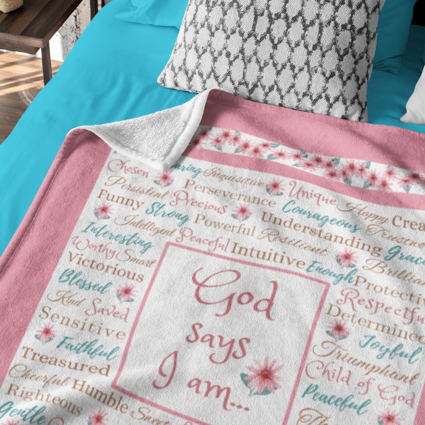 "God says I am" with Daises Blanket in Rose Gold product thumbnail image