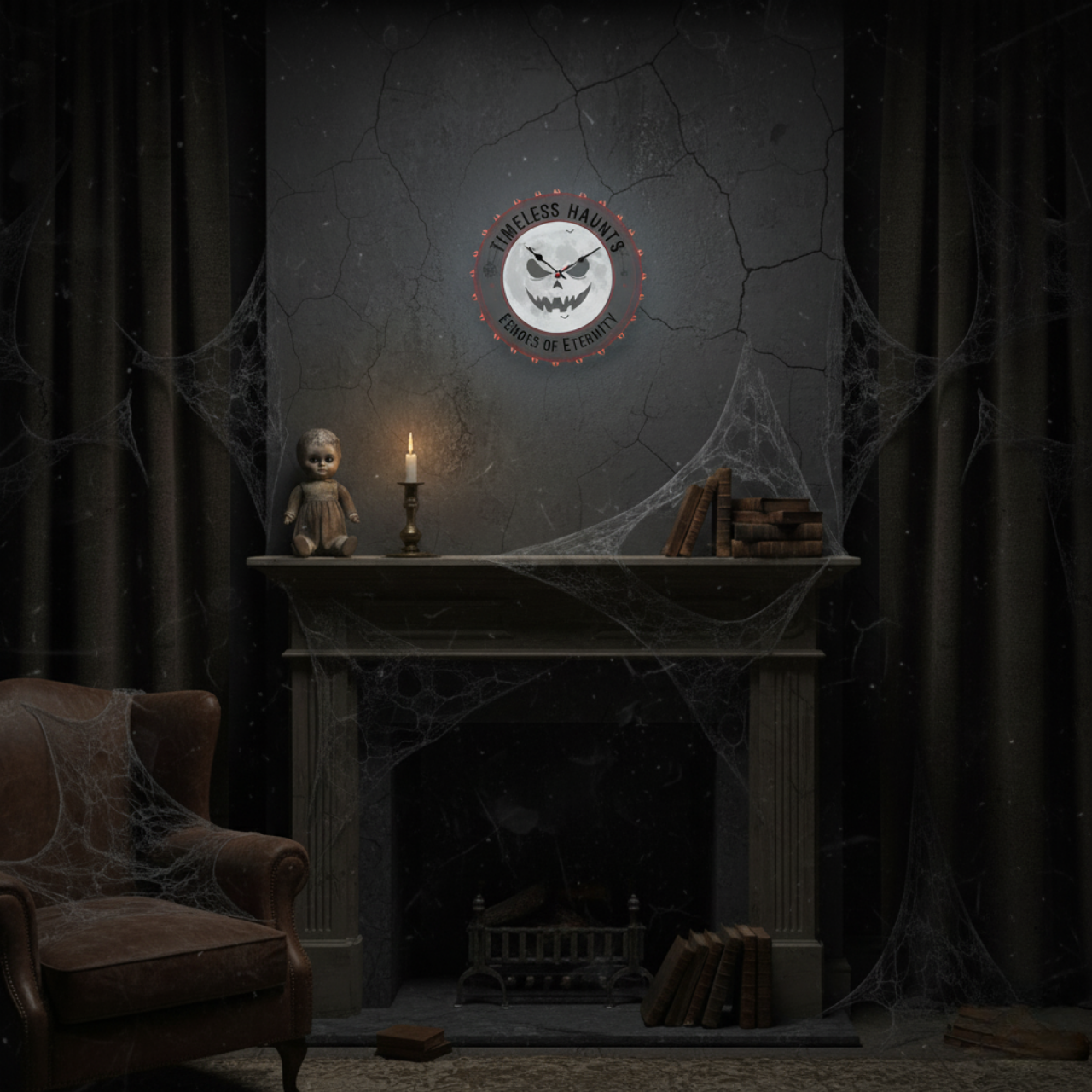 "Echoes of EternitySpooky Acrylic Wall Clock - "Timeless Haunts" Halloween Decor, Haunted House Gift, Home Office Clock, Unique Wall Art