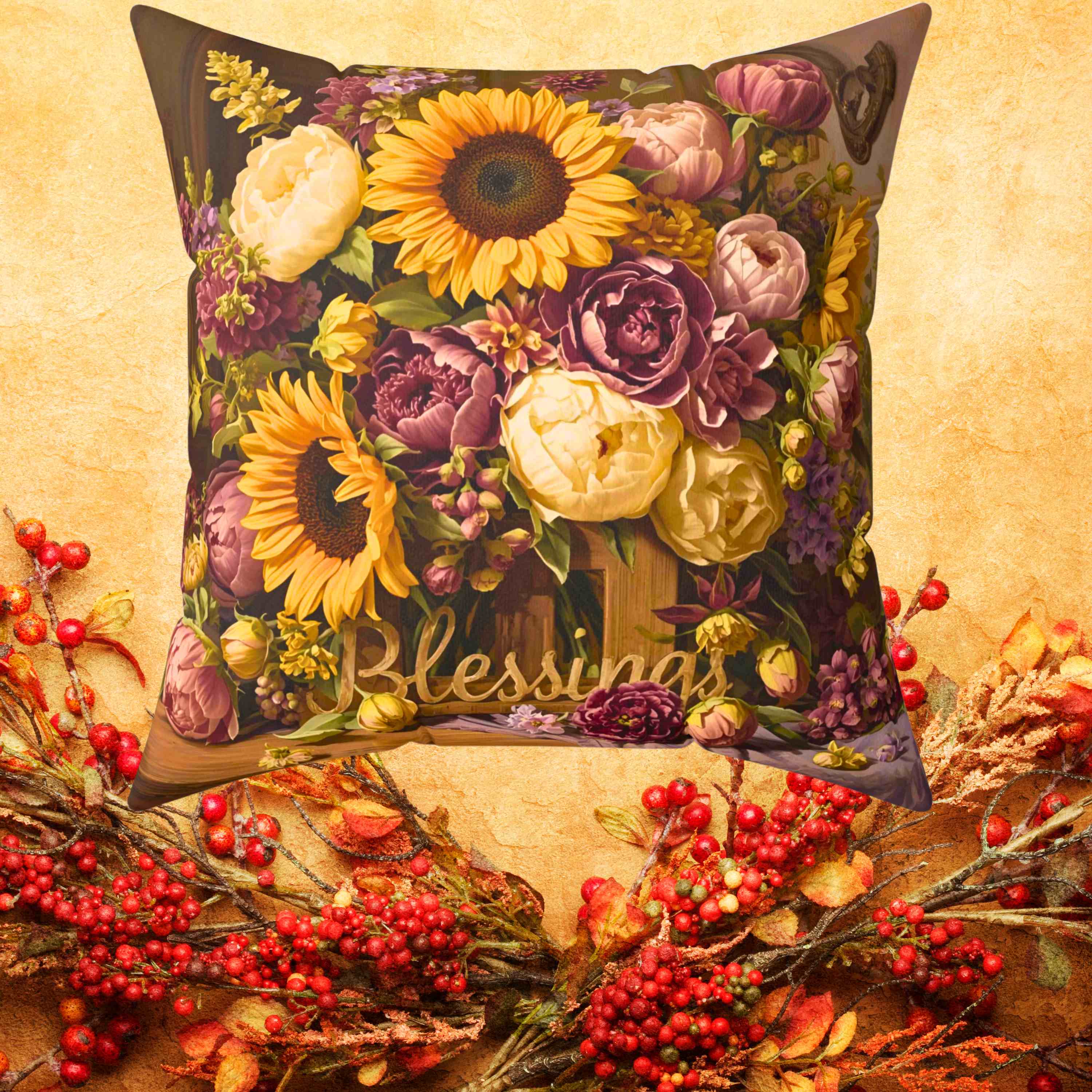 Floral Blessings Pillow | Home Decor Accent, Gift for Garden Lovers, Cozy Throw Pillow, Couch Cushion, Harvest Decor