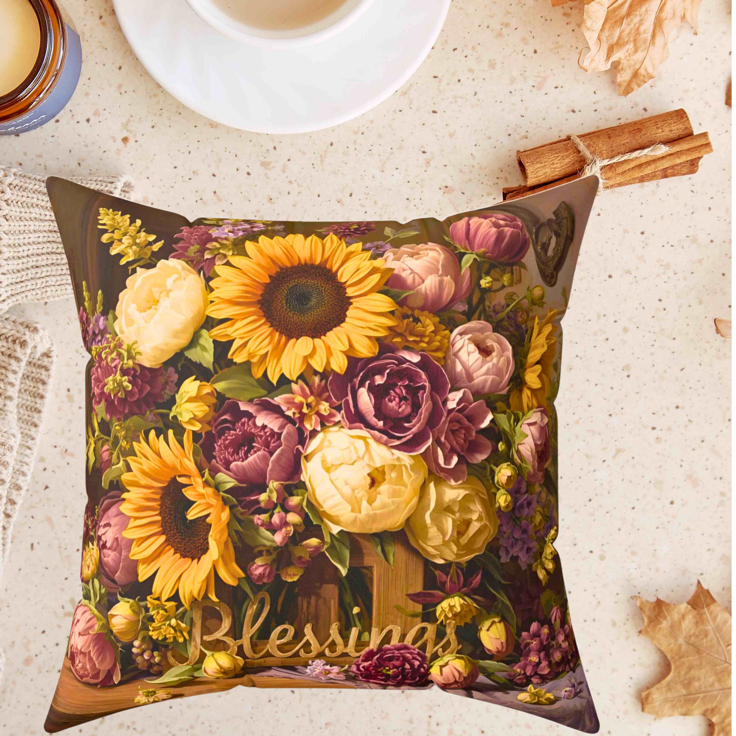 Floral Blessings Pillow | Home Decor Accent, Gift for Garden Lovers, Cozy Throw Pillow, Couch Cushion, Harvest Decor product thumbnail image