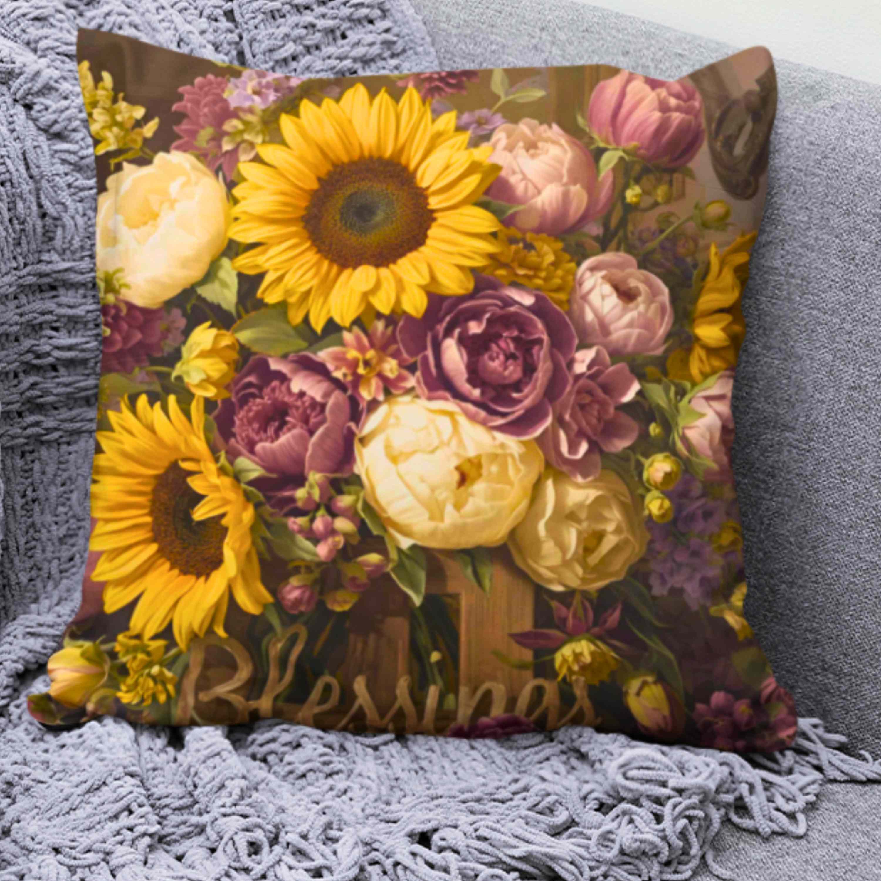 Floral Blessings Pillow | Home Decor Accent, Gift for Garden Lovers, Cozy Throw Pillow, Couch Cushion, Harvest Decor product thumbnail image