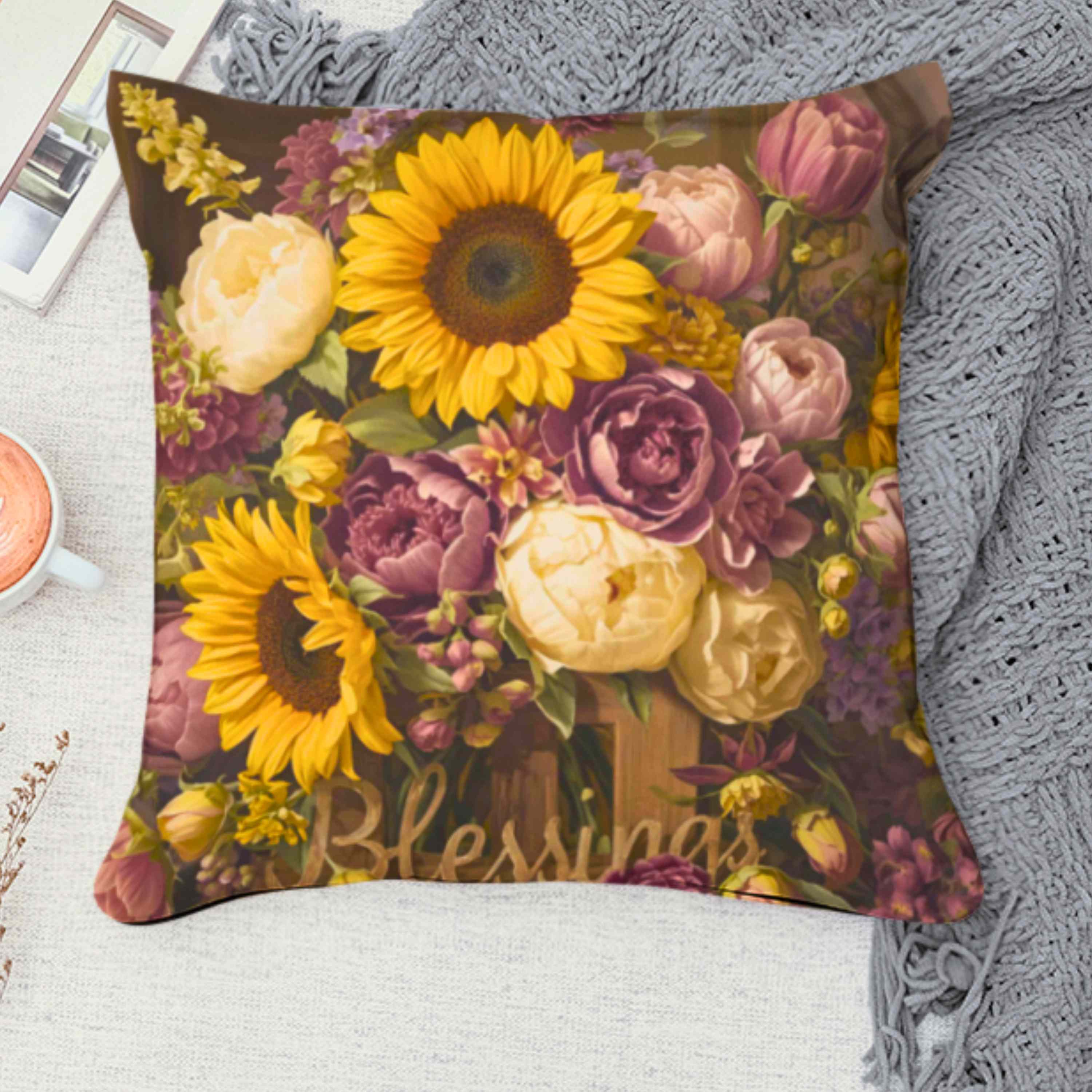 Floral Blessings Pillow | Home Decor Accent, Gift for Garden Lovers, Cozy Throw Pillow, Couch Cushion, Harvest Decor product thumbnail image