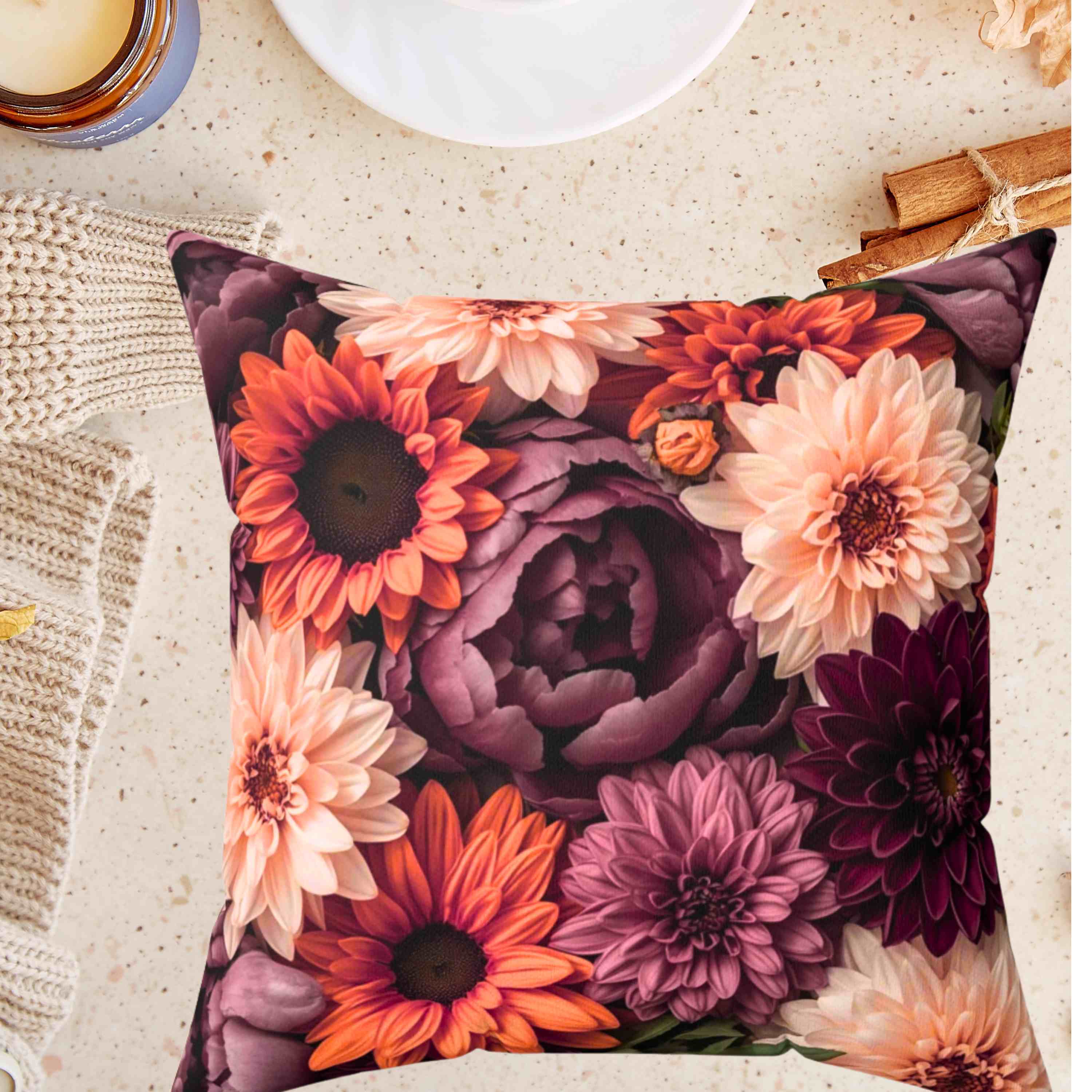 Autumn Floral Square Pillow, Decorative Throw Pillow, Cozy Home Accent, Gift for Her, Living Room Decor, Housewarming Gift product thumbnail image