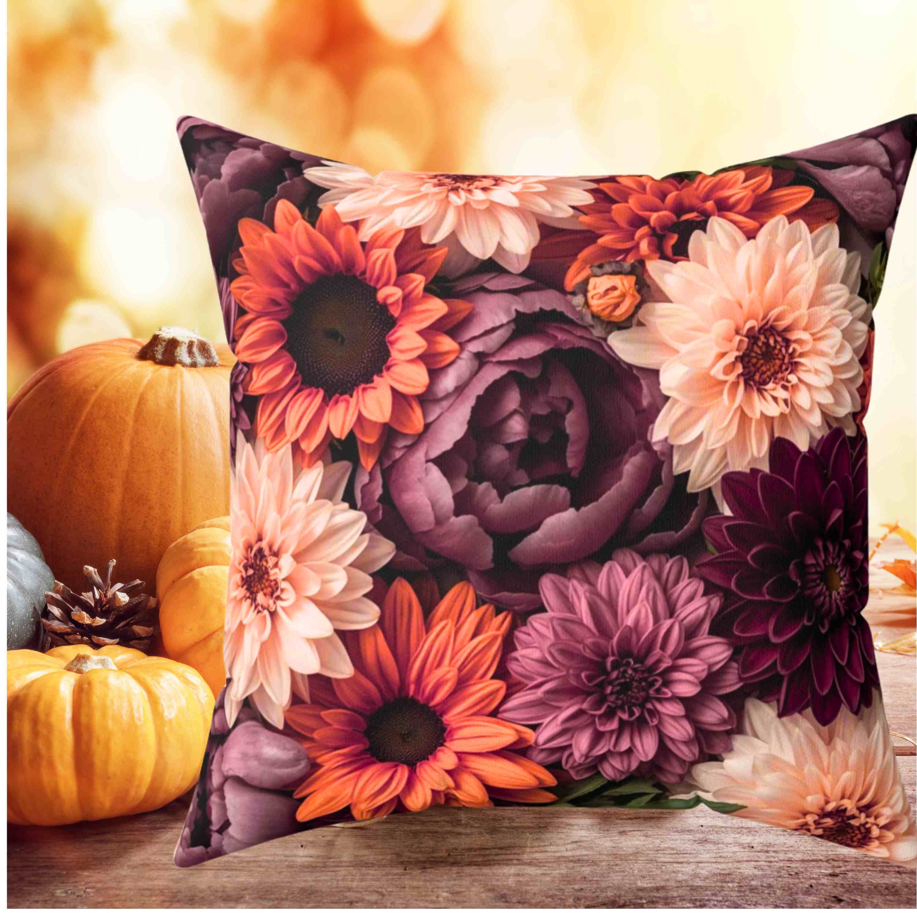 Autumn Floral Square Pillow, Decorative Throw Pillow, Cozy Home Accent, Gift for Her, Living Room Decor, Housewarming Gift product thumbnail image