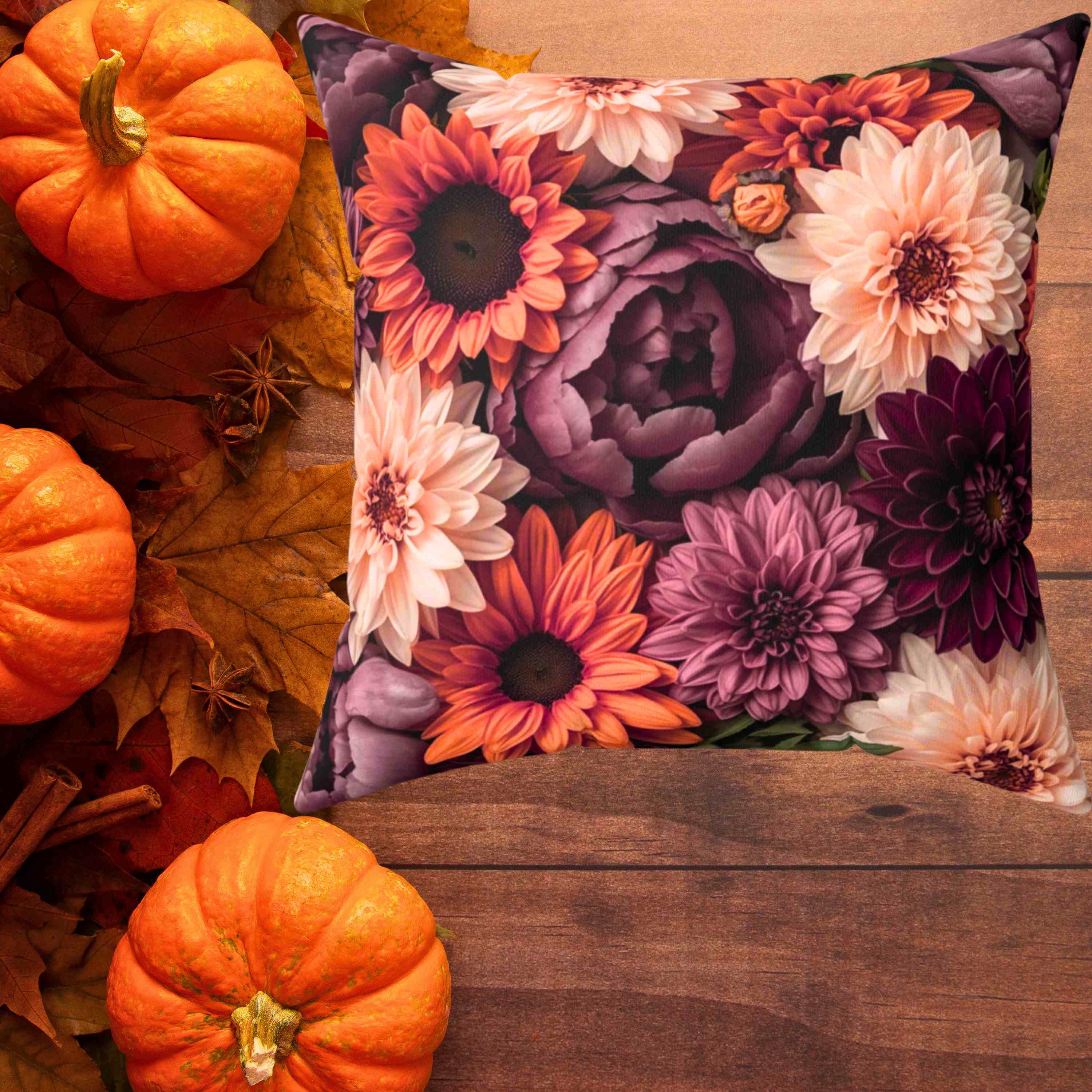 Autumn Floral Square Pillow, Decorative Throw Pillow, Cozy Home Accent, Gift for Her, Living Room Decor, Housewarming Gift product thumbnail image