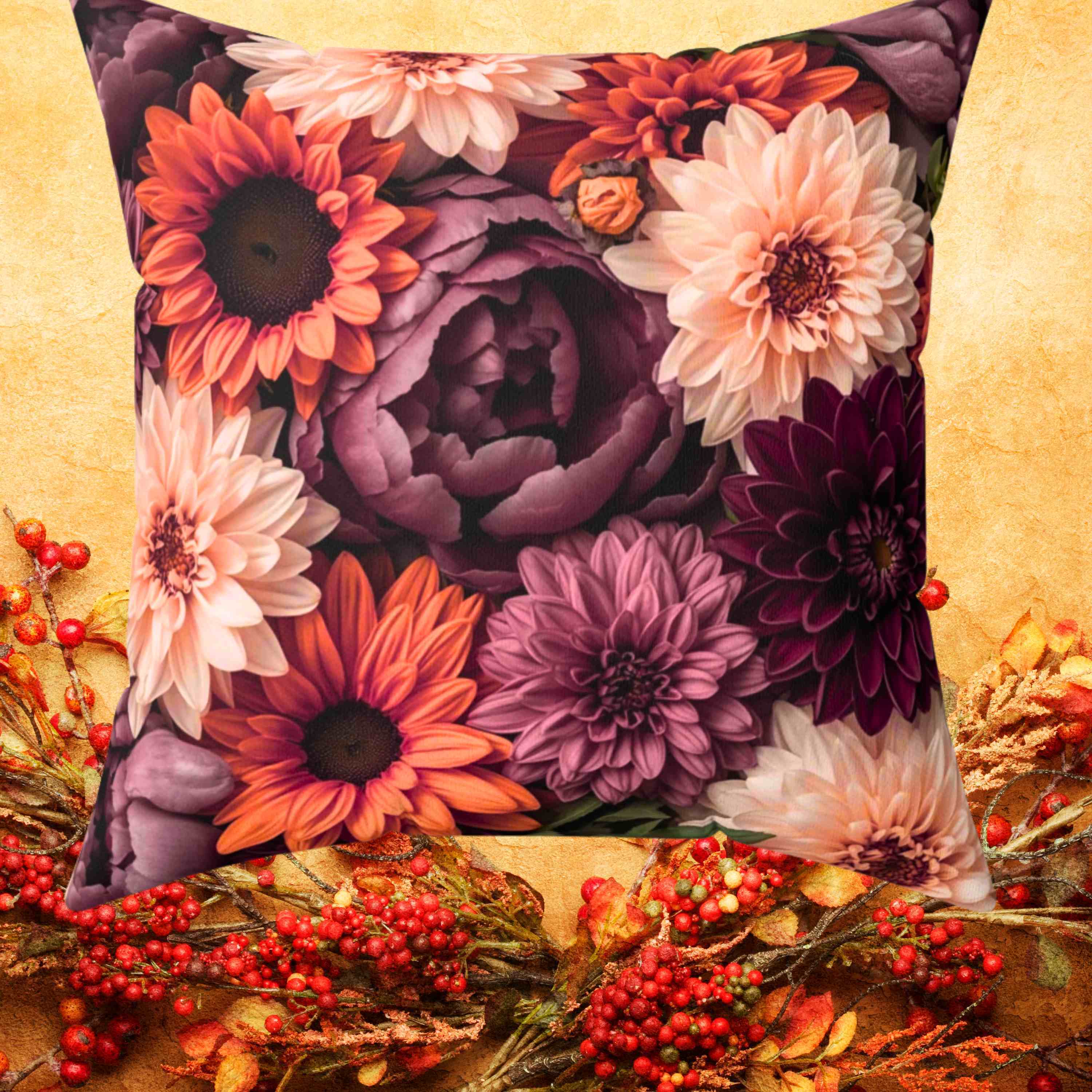Autumn Floral Square Pillow, Decorative Throw Pillow, Cozy Home Accent, Gift for Her, Living Room Decor, Housewarming Gift product thumbnail image
