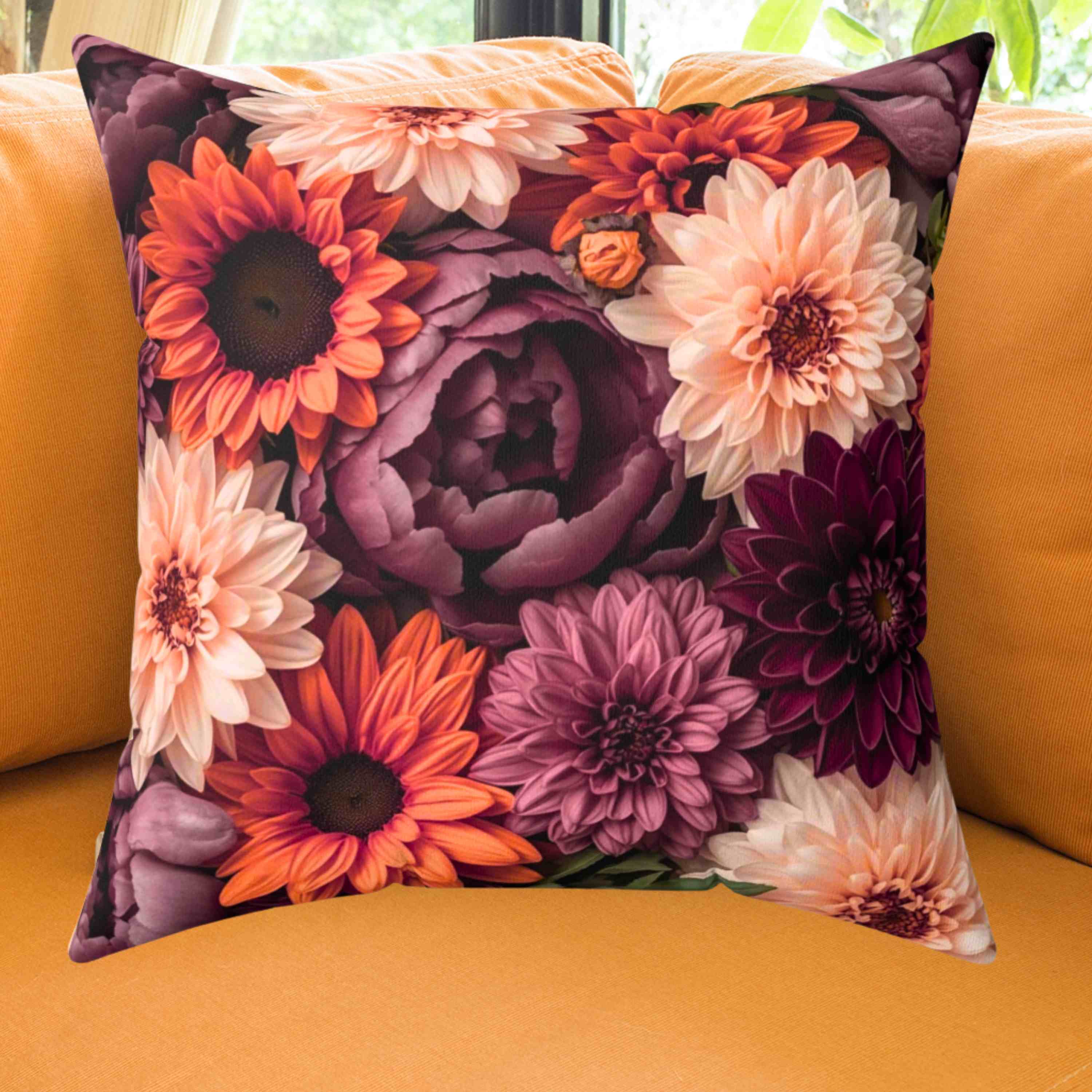 Autumn Floral Square Pillow, Decorative Throw Pillow, Cozy Home Accent, Gift for Her, Living Room Decor, Housewarming Gift product thumbnail image