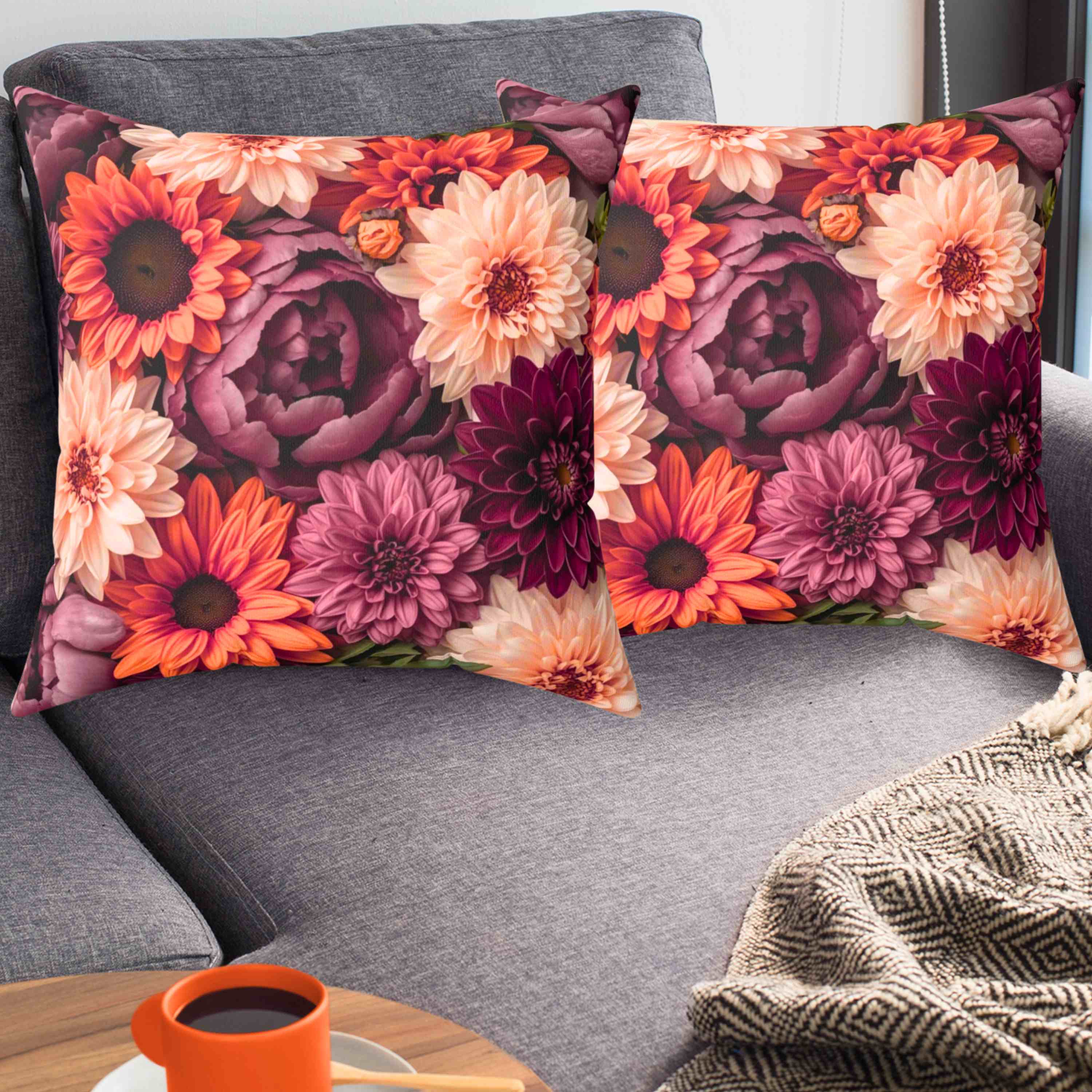 Autumn Floral Square Pillow, Decorative Throw Pillow, Cozy Home Accent, Gift for Her, Living Room Decor, Housewarming Gift product thumbnail image