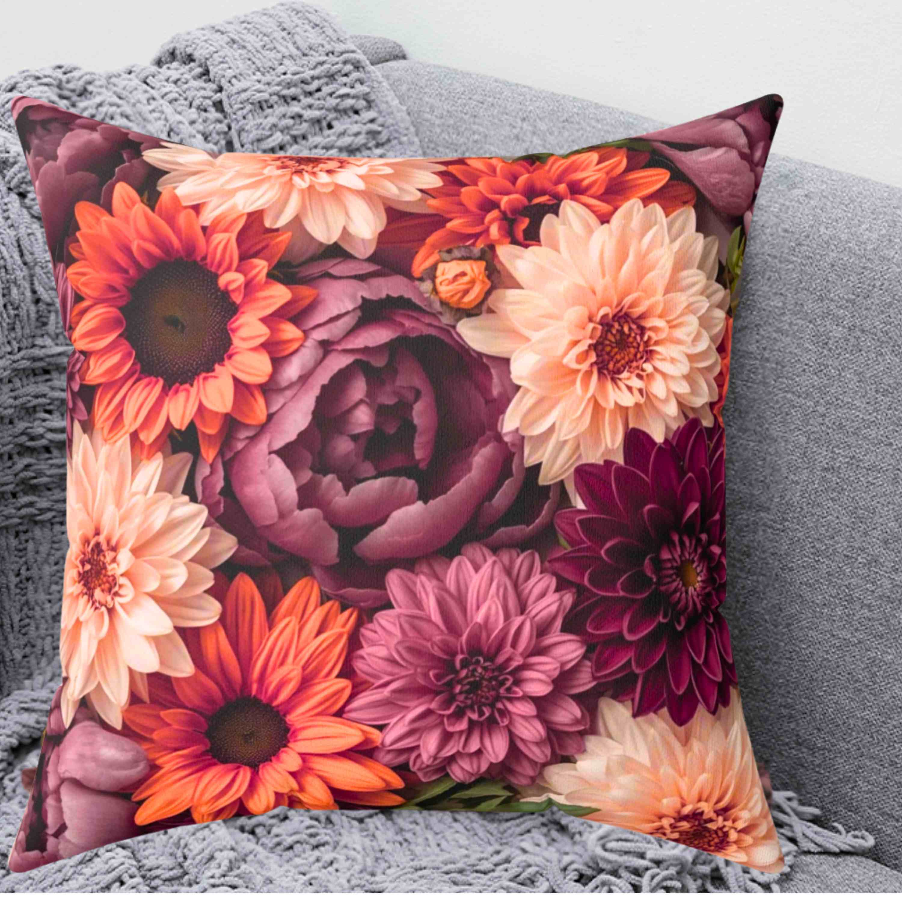Autumn Floral Square Pillow, Decorative Throw Pillow, Cozy Home Accent, Gift for Her, Living Room Decor, Housewarming Gift product thumbnail image