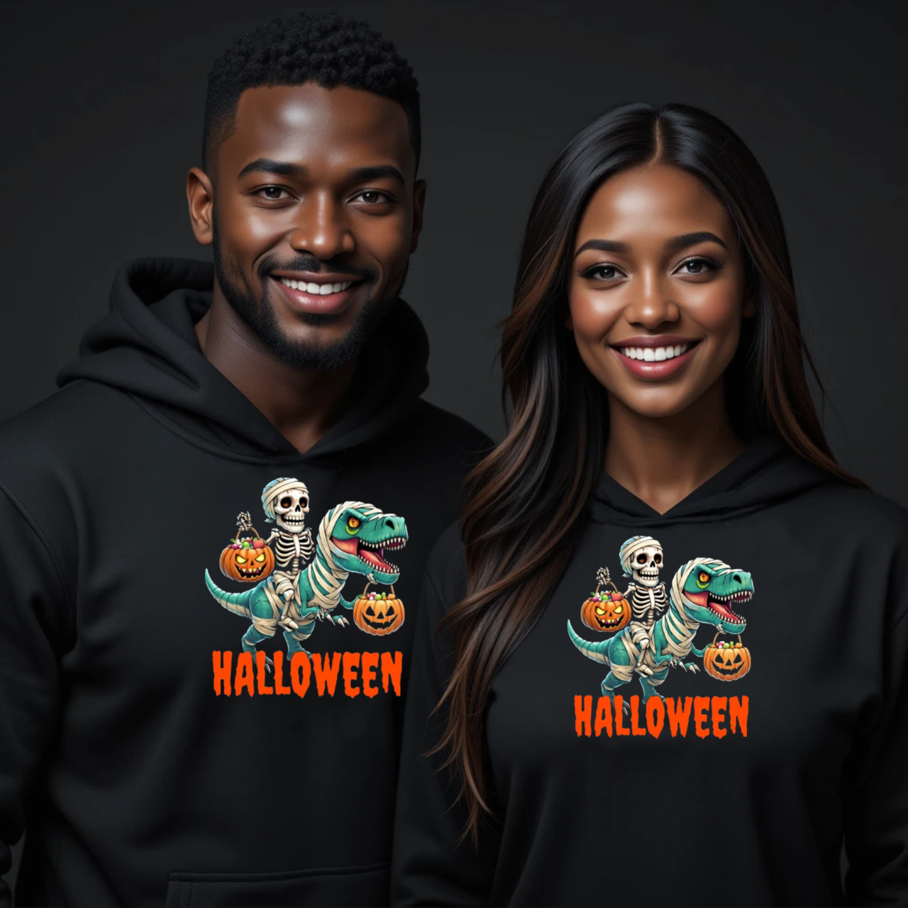 Halloween Dinosaur Hoodie - Unisex Heavy Blend™ Sweatshirt, Cute Skeleton Costume, Fall Apparel, Spooky Season Gift, Cozy Halloween [...] product thumbnail image