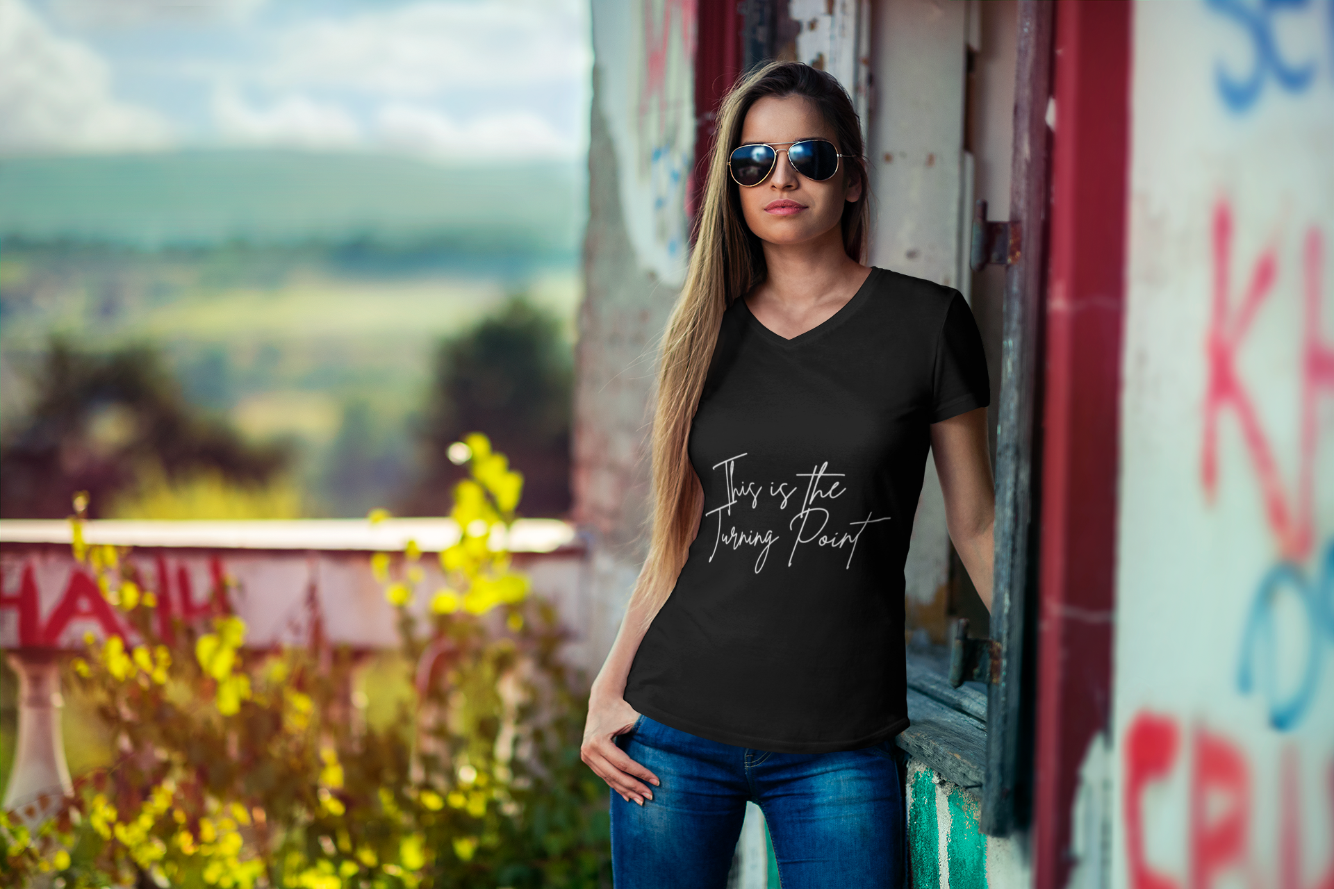 Chic Ladies' V-Neck T-Shirt - Casual Wear, Everyday Style, Gift for Her, Summer Essentials, Layering Top product thumbnail image