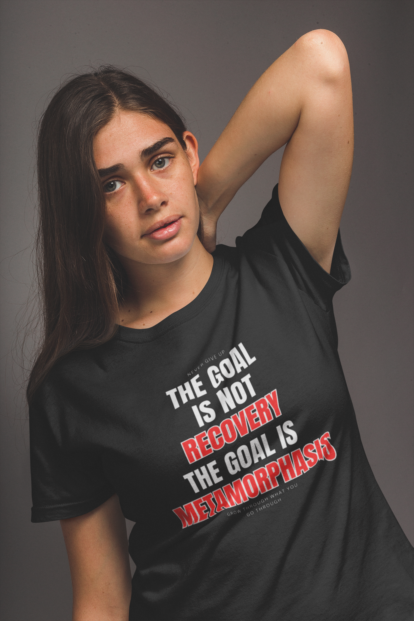 Metamorphosis Motivational Tee - Recovery Quotes, Fitness Apparel, Inspirational Shirt, Unisex Graphic Tee, Gift for Wellness Enthusiasts product thumbnail image