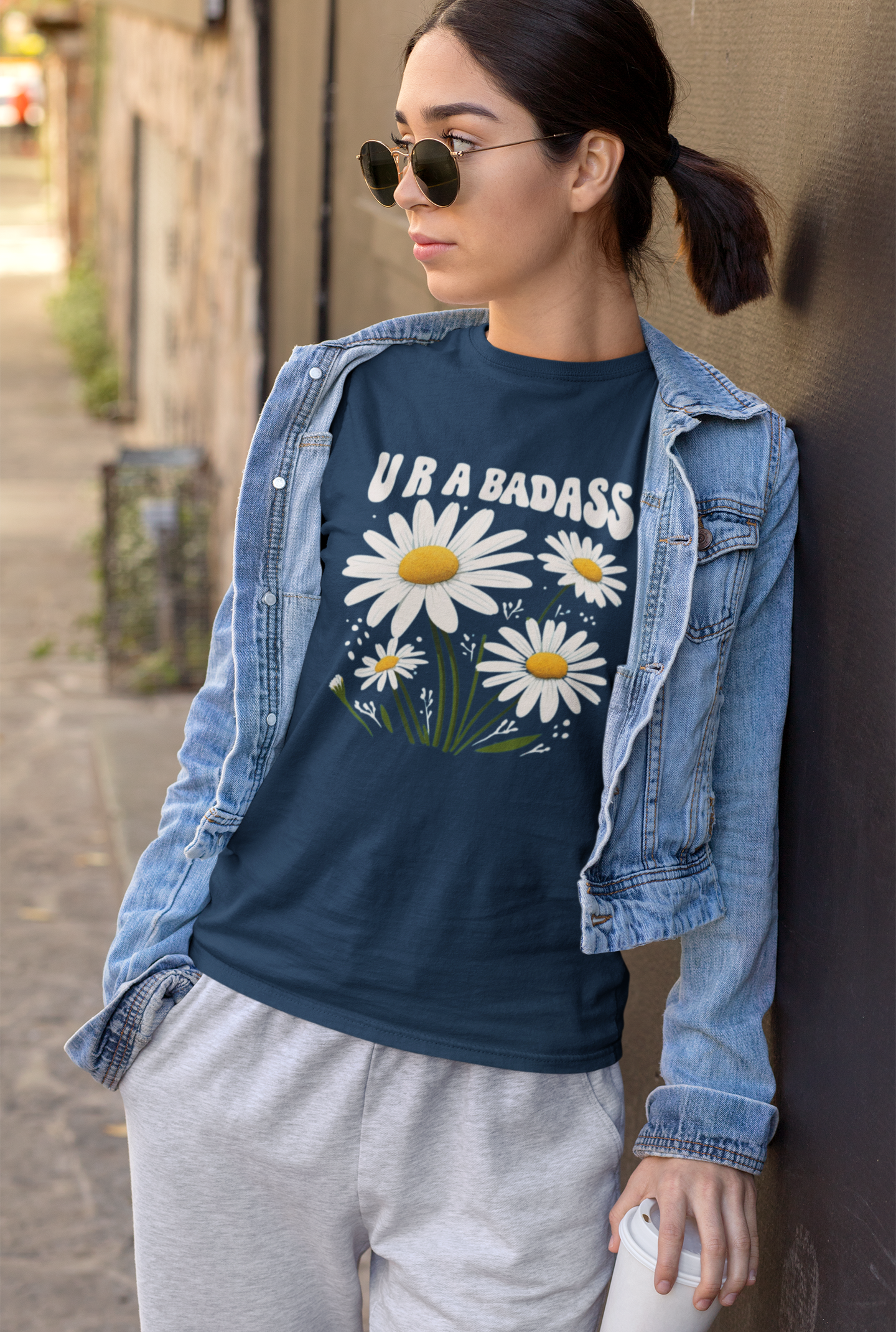 Badass Daisy Tee, Inspirational T-Shirt, Gift for Her, Floral Graphic Shirt, Motivational Casual Wear product thumbnail image