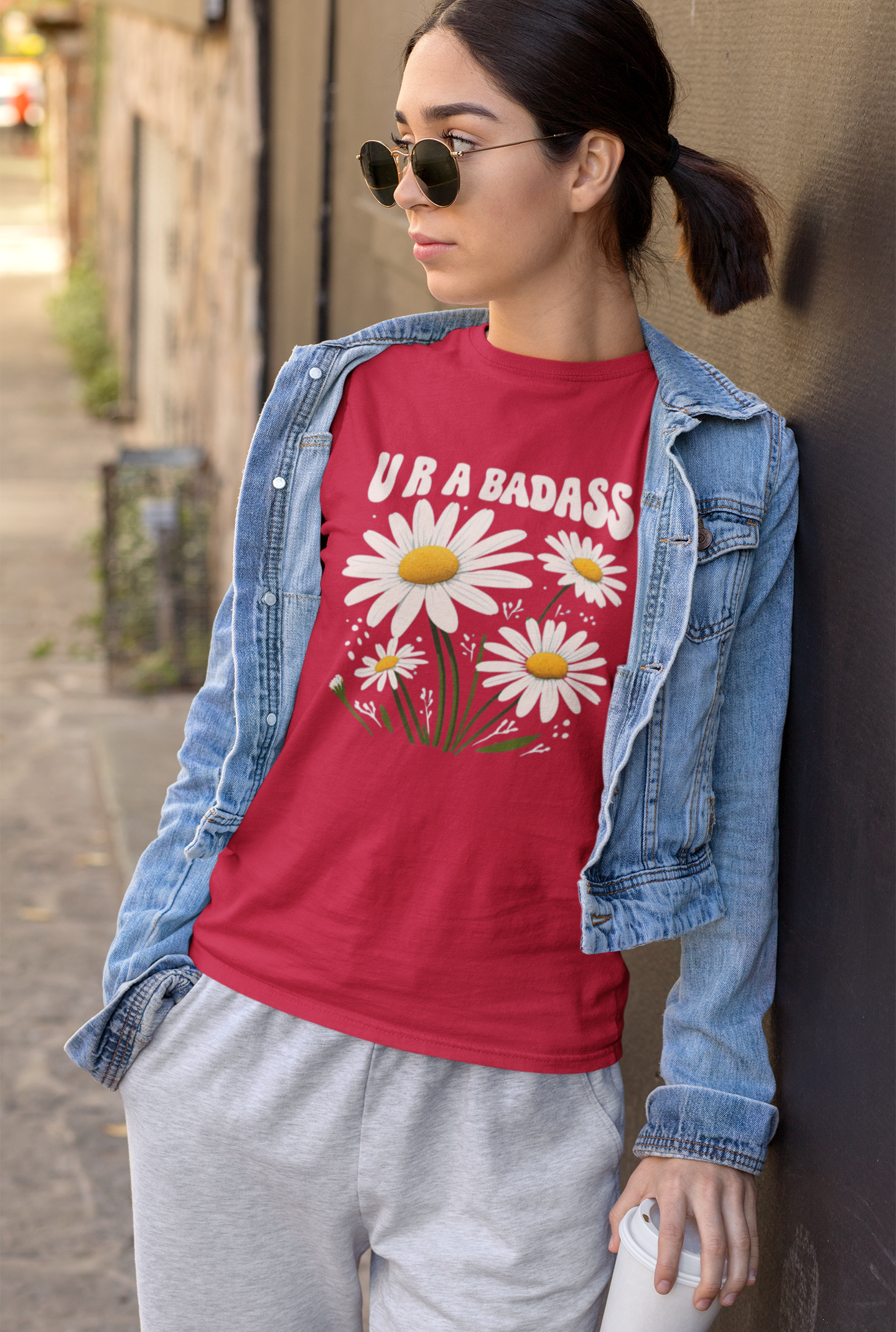 Badass Daisy Tee, Inspirational T-Shirt, Gift for Her, Floral Graphic Shirt, Motivational Casual Wear product thumbnail image