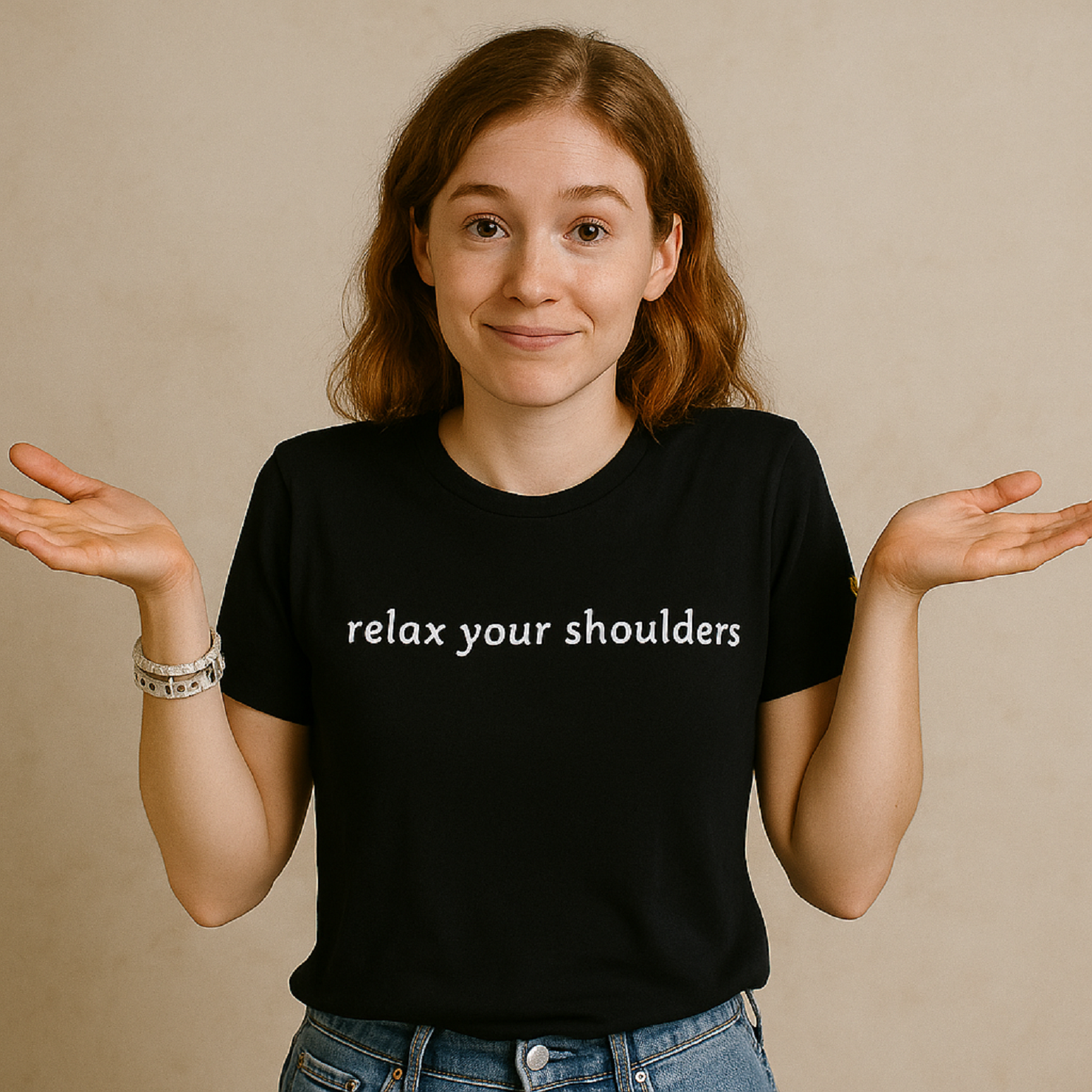 Relax Your Shoulders 100% Cotton Black T-Shirt