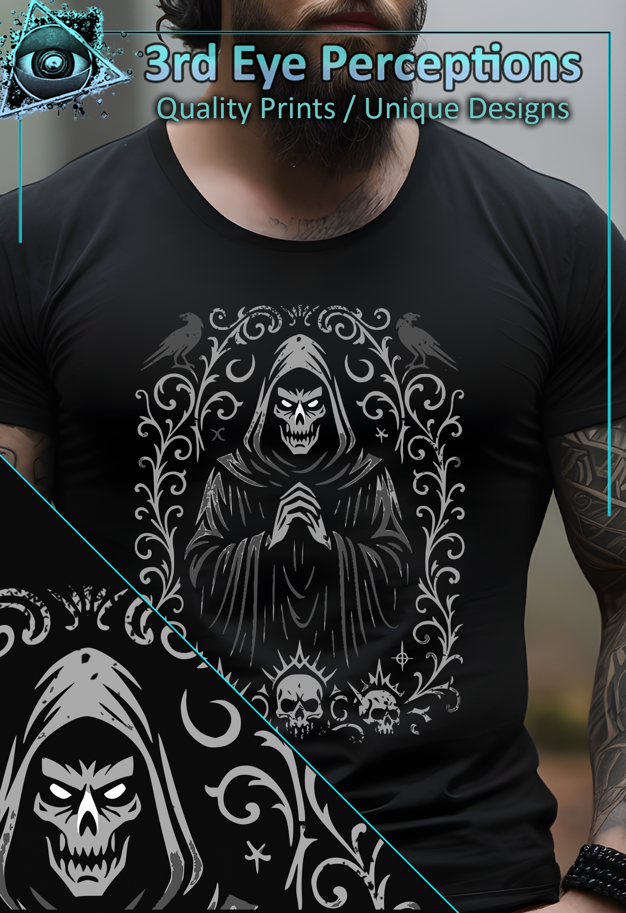 Vintage Necromancer Warlock Skeleton Halloween Gothic Horror Skull Deathcore Gaming