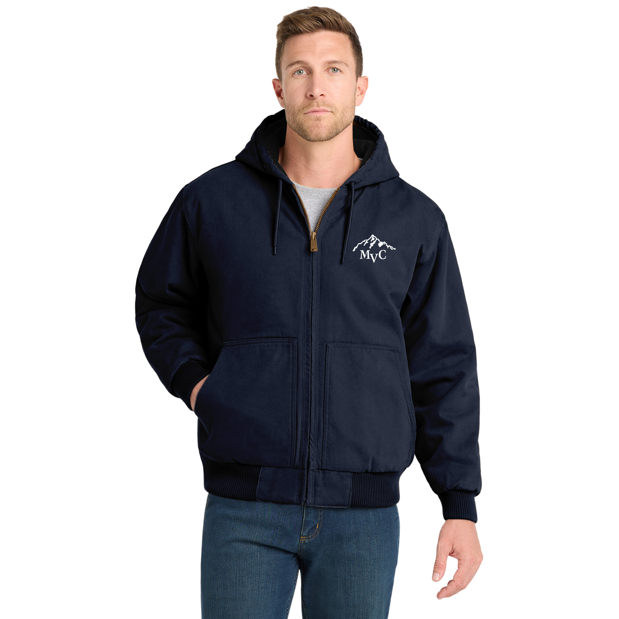 Durable Outdoor Work Jacket for Men, Cozy Hooded Jacket, Embroidered Workwear, Gifts for Him, All-Season Utility Wear, Camping Essential