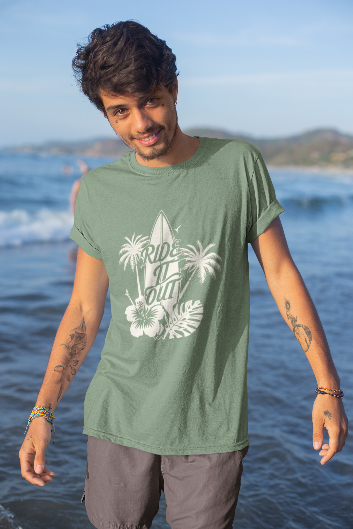 Surf-Inspired Unisex Tee, 'Ride It Out' Beach Vibes Shirt, Casual Summer Wear, Gift for Surfers, Vacation Apparel product thumbnail image