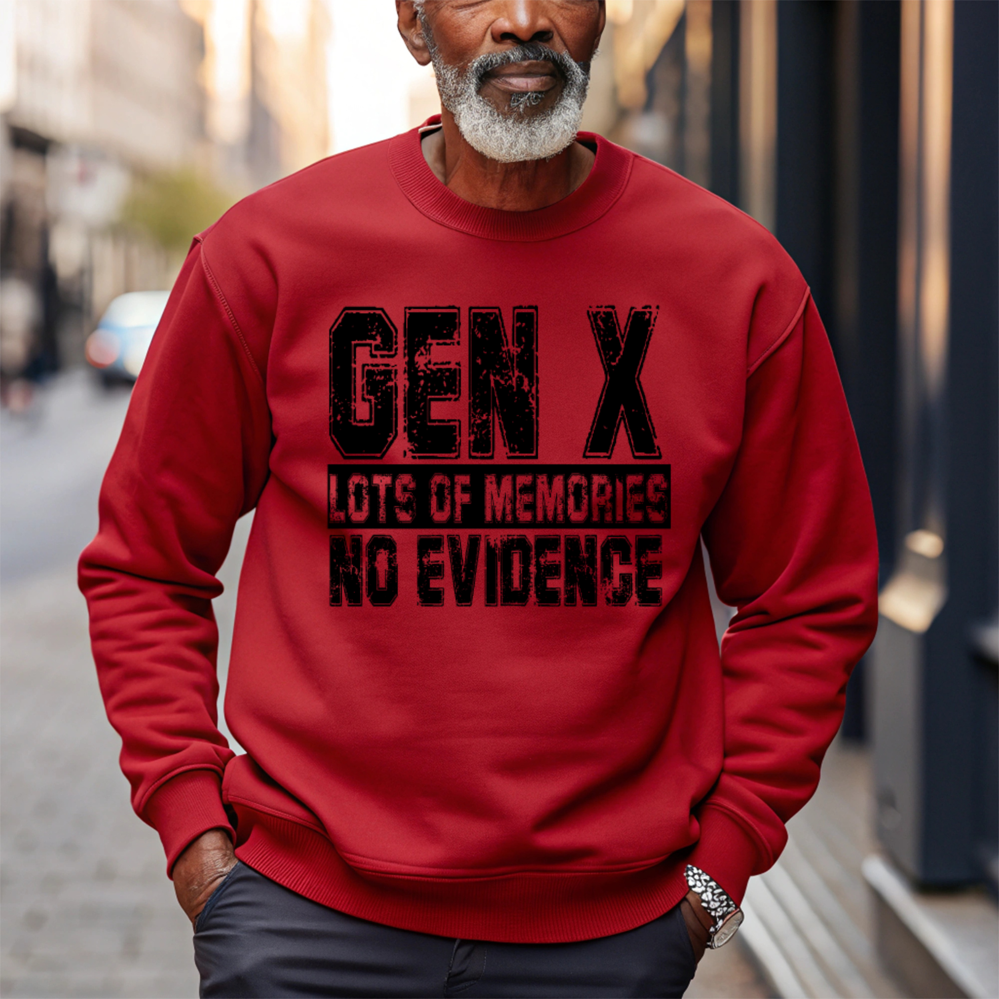 Gen X Crewneck Sweatshirt – “Lots of Memories, No Evidence” Retro Humor Personalized Pullover