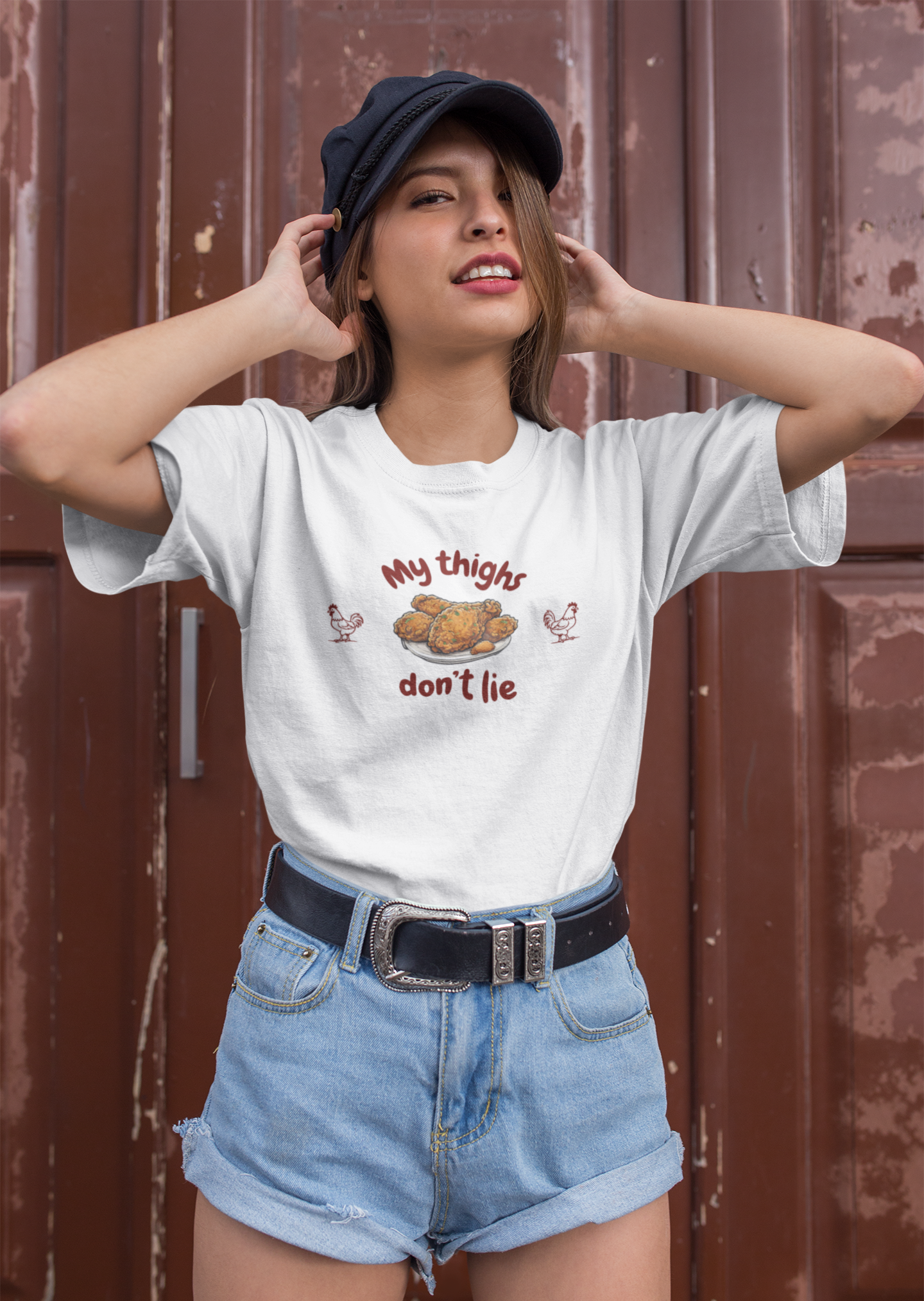 Funny Chicken Themed Tee, My Thighs Don't Lie, Casual Shirt for Food Lovers, Gift for Chicken Enthusiasts, Humor T-Shirt for Parties product thumbnail image