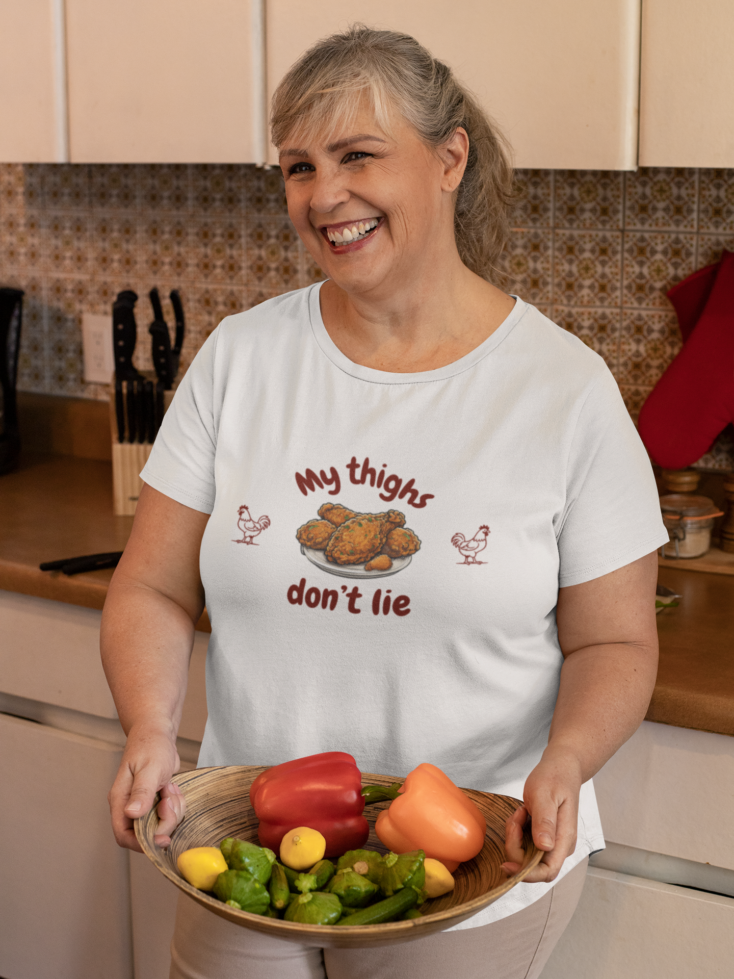 Funny Chicken Themed Tee, My Thighs Don't Lie, Casual Shirt for Food Lovers, Gift for Chicken Enthusiasts, Humor T-Shirt for Parties product thumbnail image