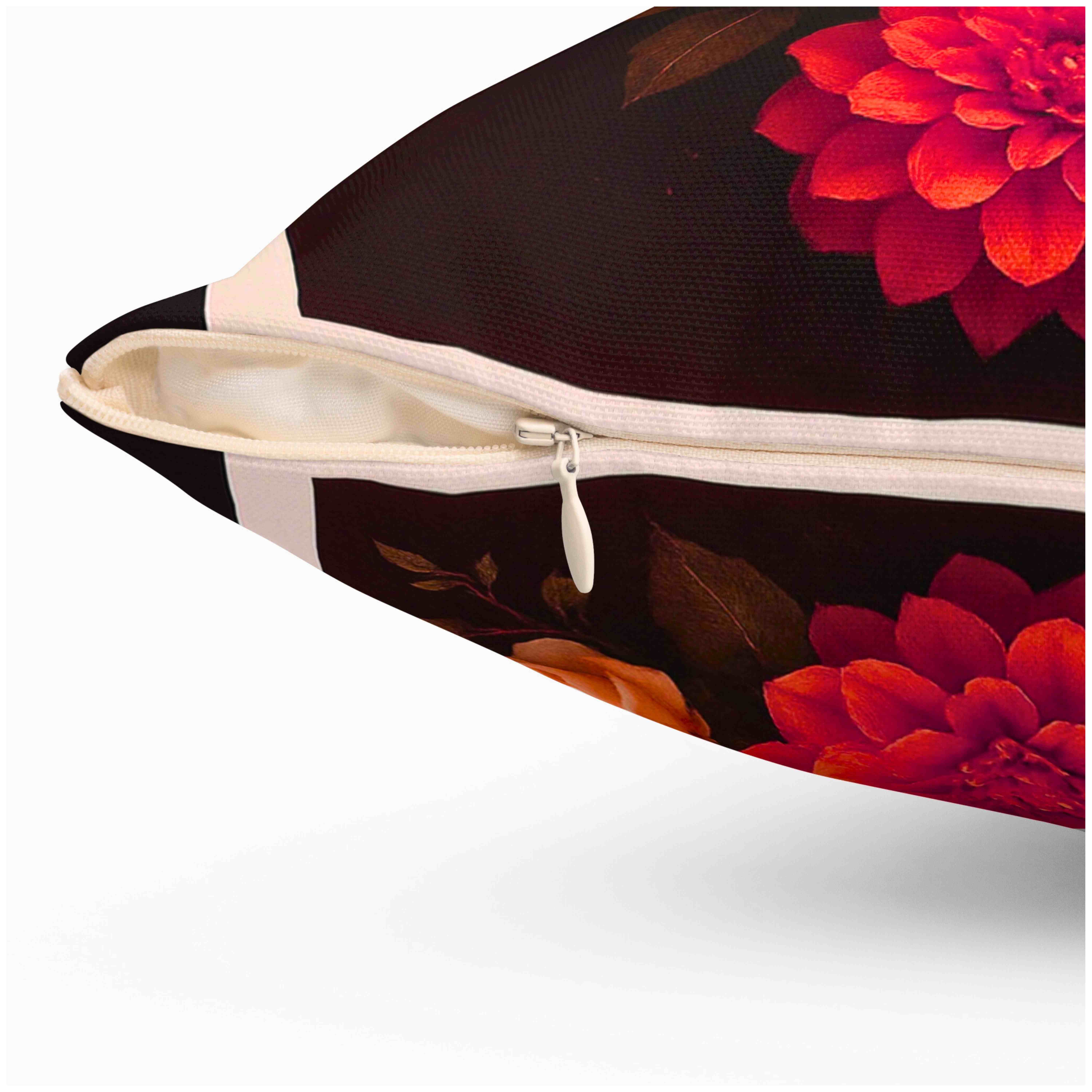 Burnt-Orange Dahlia &amp; Light-Orange Rose Throw Pillow with Insert – Chocolate Brown Double-Sided Fall Floral Home Décor Cushion product thumbnail image