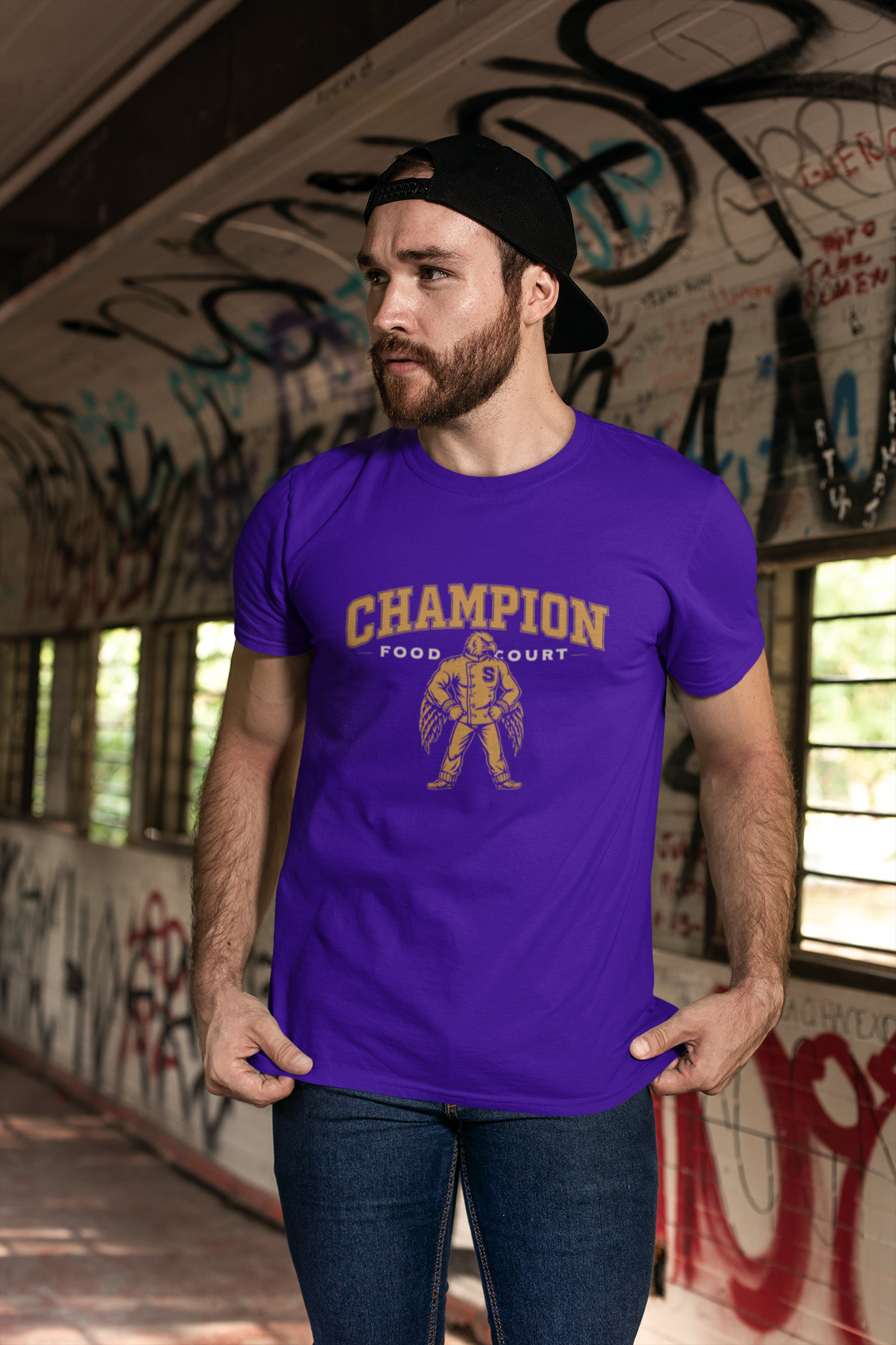 Champion Food Court T-Shirt | Unisex Jersey Tee, Casual Wear, Gift for Foodies, Vintage Style Tee, Everyday Comfort Shirt product thumbnail image
