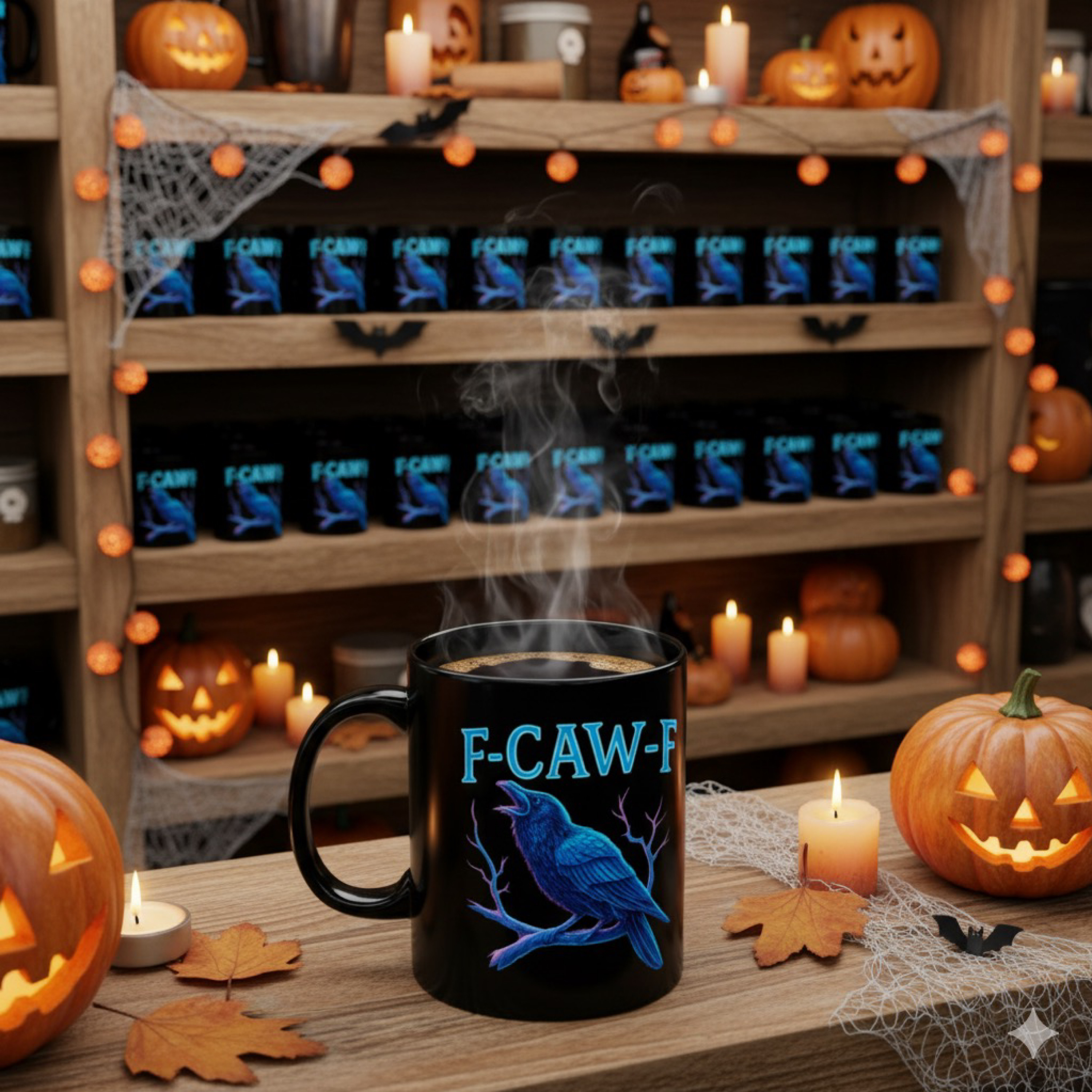 F-CAW-F Raven 2 Sided Coffee Mug | Funny Gothic Crow Cup | Black Ceramic Mug Gift for Bird Lovers, Coffee Drinkers &amp; Dark Humor Fans 15oz product thumbnail image