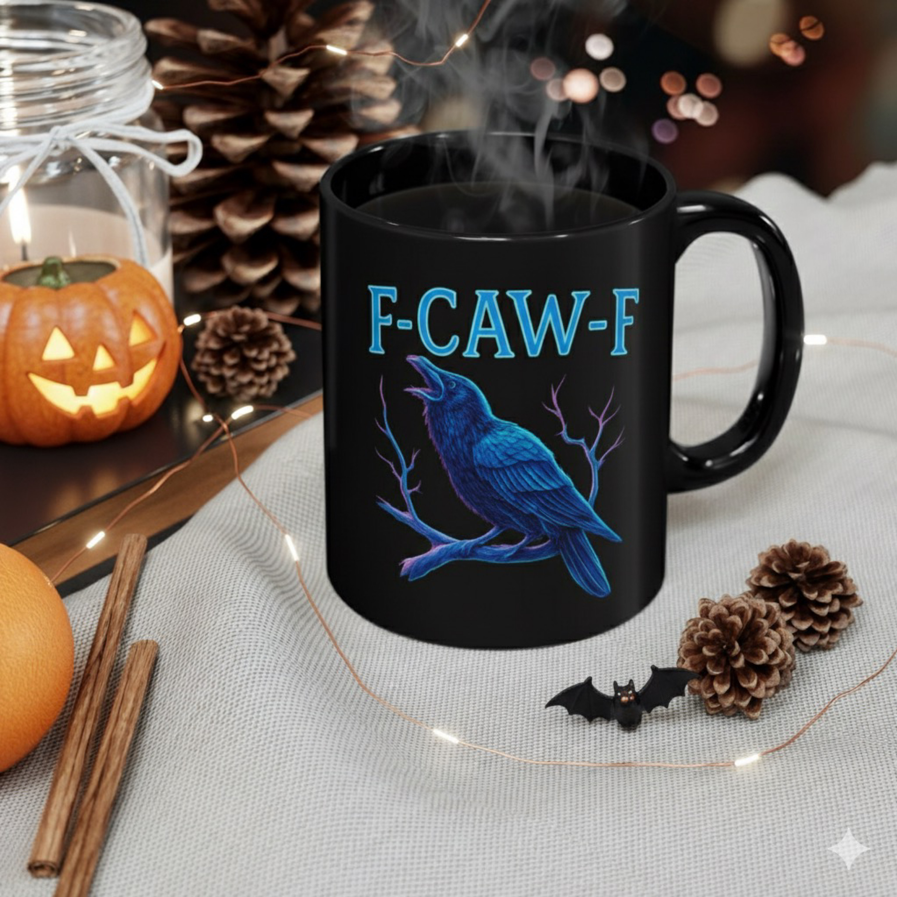 F-CAW-F Raven 2 Sided Coffee Mug | Funny Gothic Crow Cup | Black Ceramic Mug Gift for Bird Lovers, Coffee Drinkers &amp; Dark Humor Fans 15oz product thumbnail image