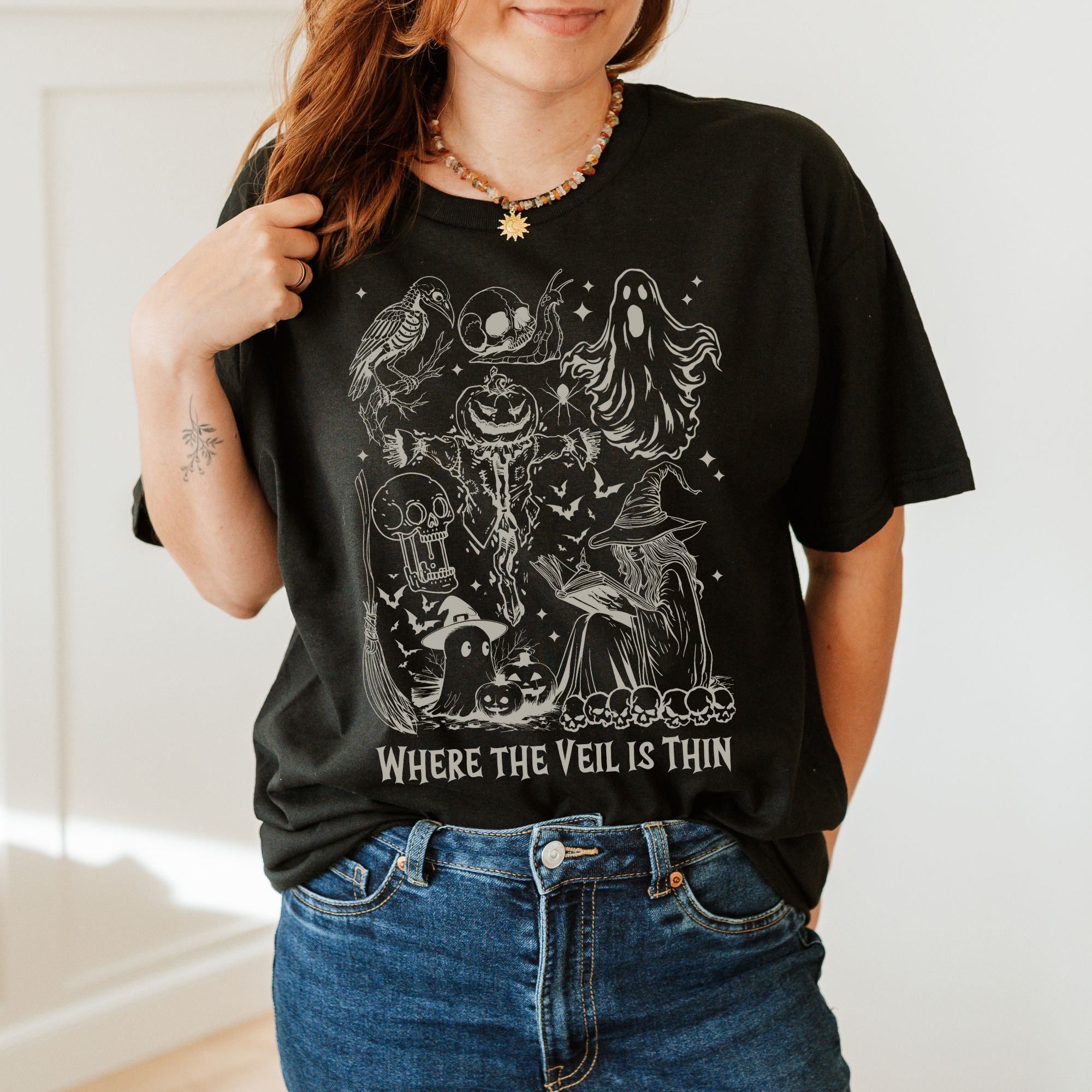Witchy Doodle Art Halloween T-Shirt