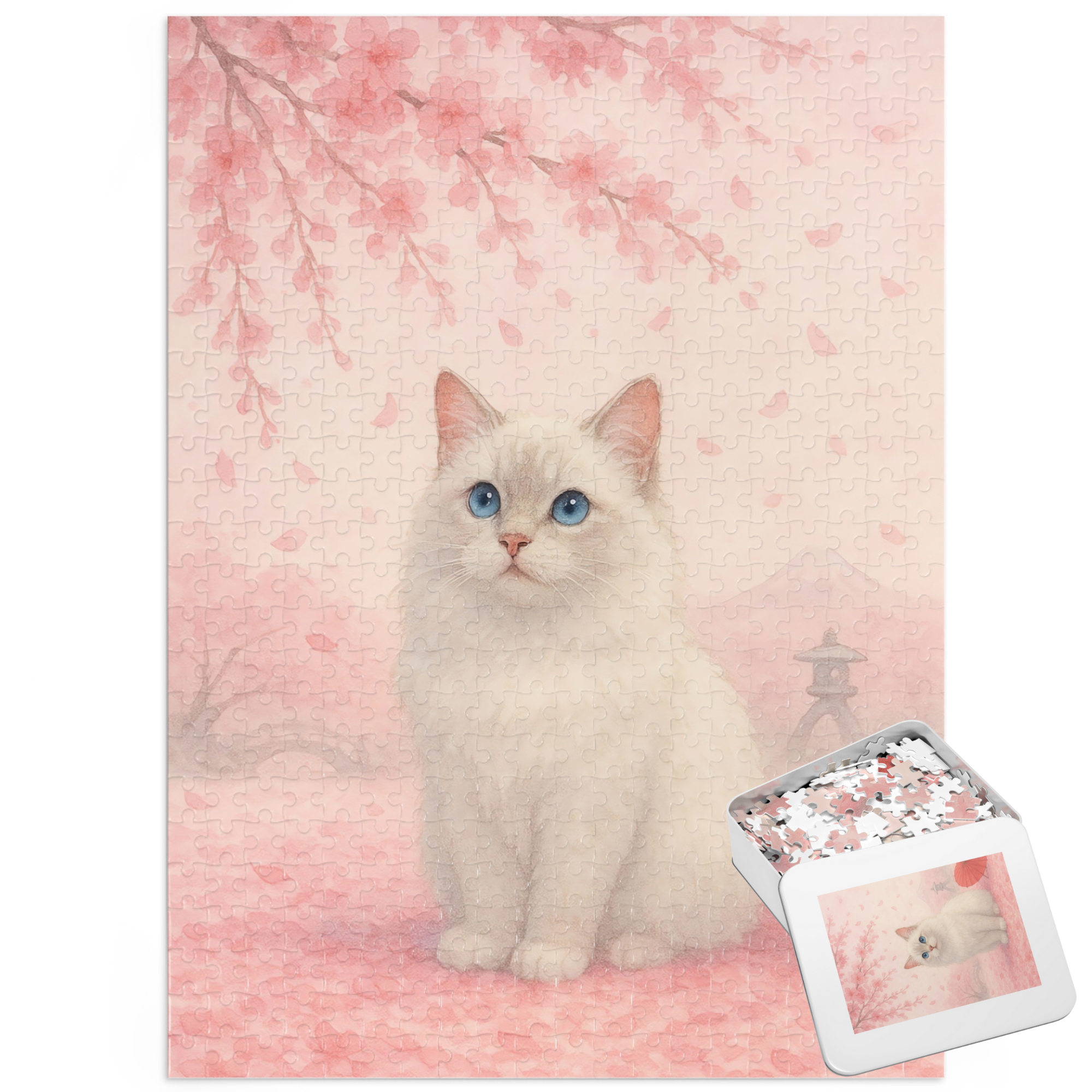 Spring Serenity: A Ragdoll Cat and Cherry Blossom Jigsaw Puzzle