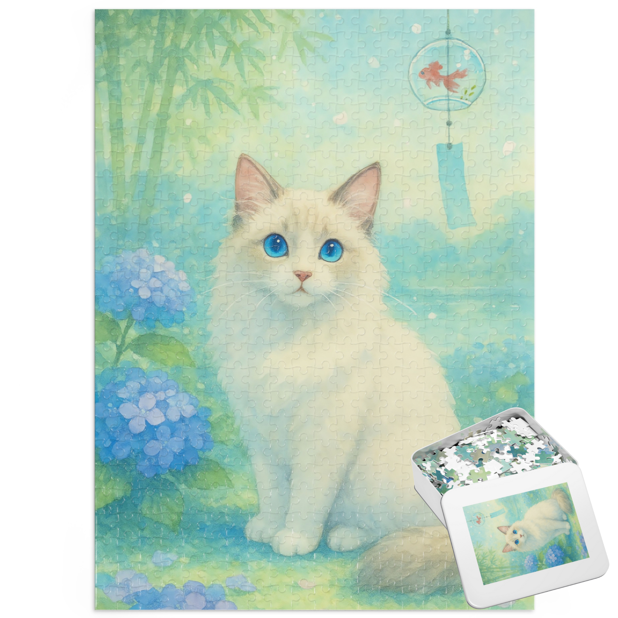 Summer Serenity: Ragdoll Cat and Hydrangea Jigsaw Puzzle