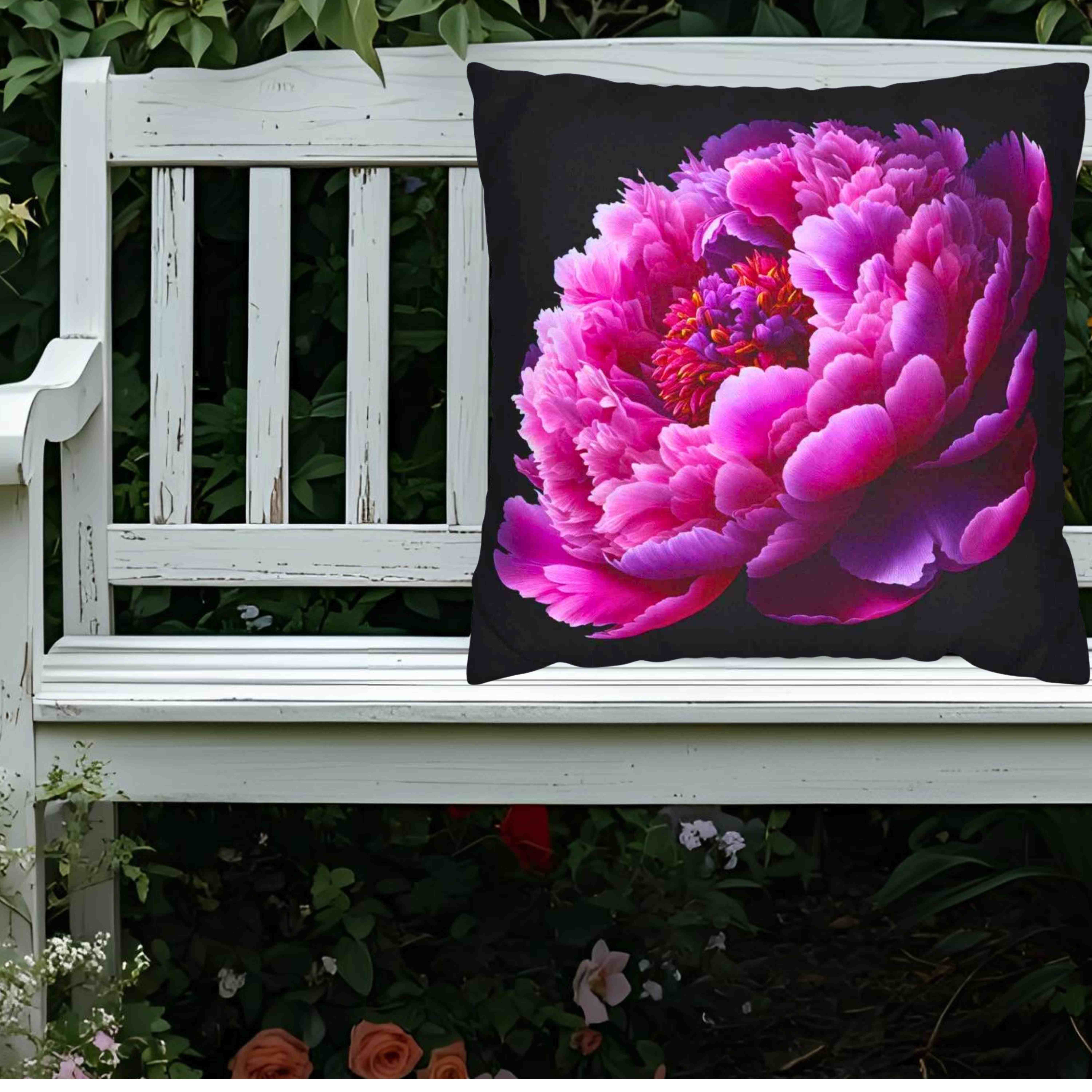 Pink Peony Floral Pillow – Romantic Bloom on Black Canvas, Double-Sided Decorative Throw Cushion for Bedroom, Sofa or Living Room Décor product thumbnail image