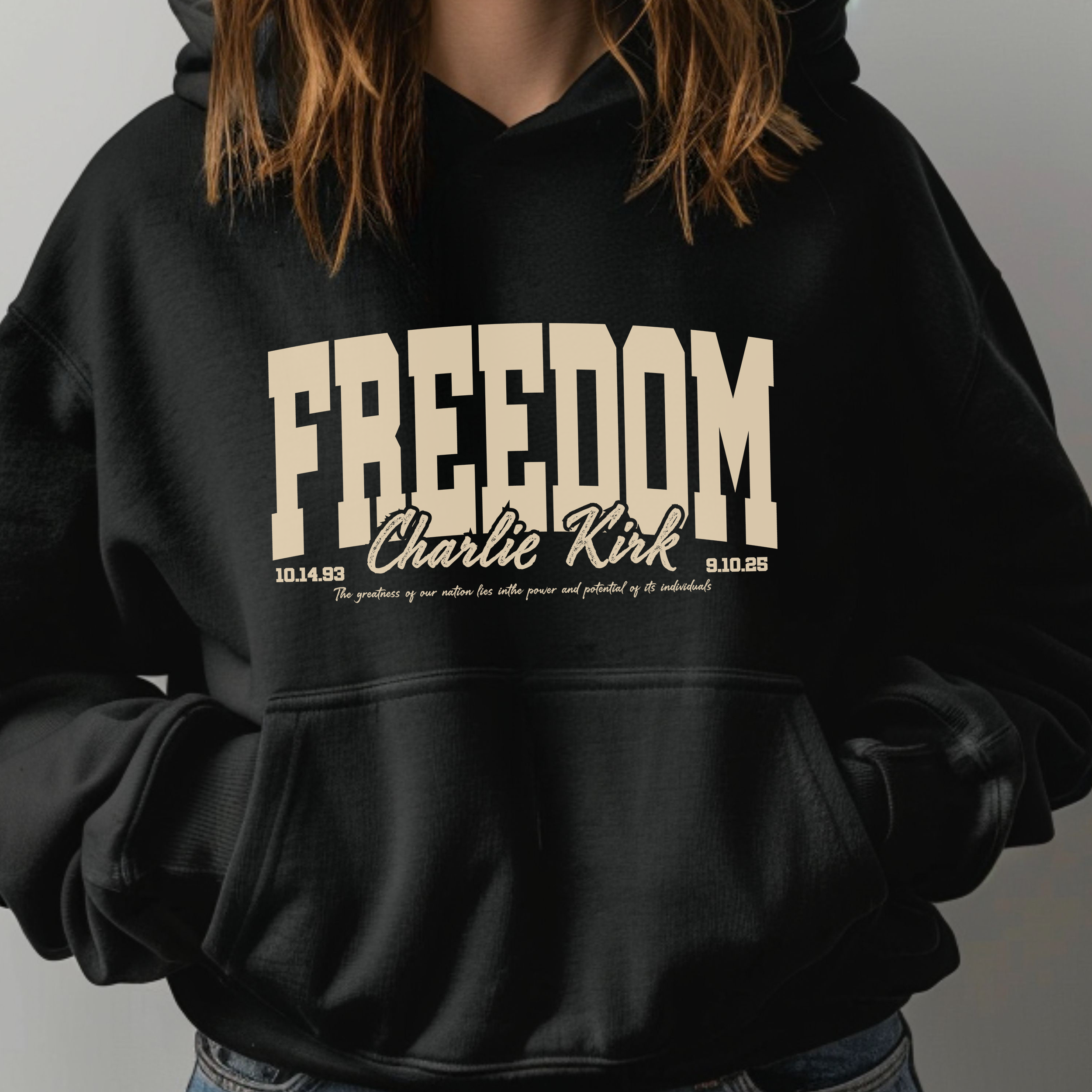 Freedom- Collegiate Style - Charlie Kirk Hoodie 