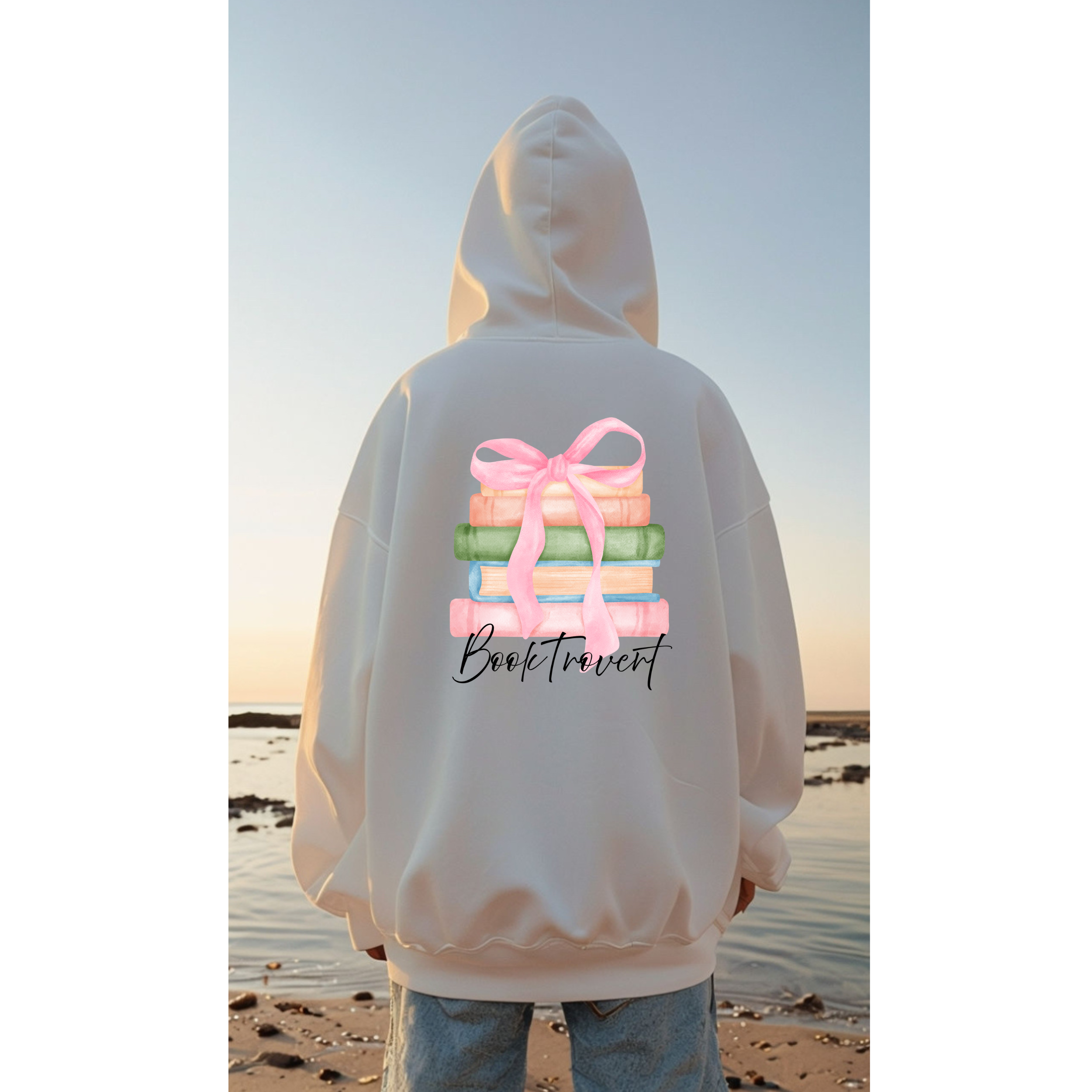 Chic College Hoodie with Book Stack Design, Unisex Cozy Sweatshirt, Perfect for Students, Gift for Graduates, Casual Everyday Wear, [...] product thumbnail image