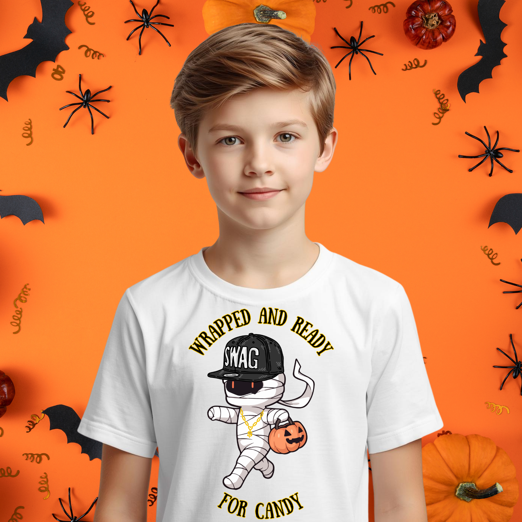 Halloween Kids Wrapped and Ready - Pumpkins, Trick or Treat, Spooky Fun, Halloween Costume, Kids Halloween Shirt product thumbnail image Halloween Kids Wrapped and Ready - Pumpkins, Trick or Treat, Spooky Fun, Halloween Costume, Kids Halloween Shirt product thumbnail image