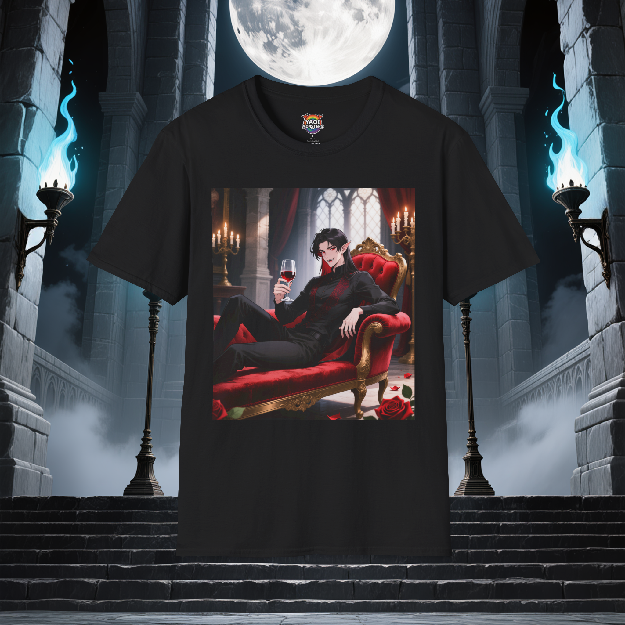 Dracula Velvet Chaise T-Shirt | Gothic Vampire Tee, Anime Dracula &amp; Halloween Streetwear by Yaoi Monsters