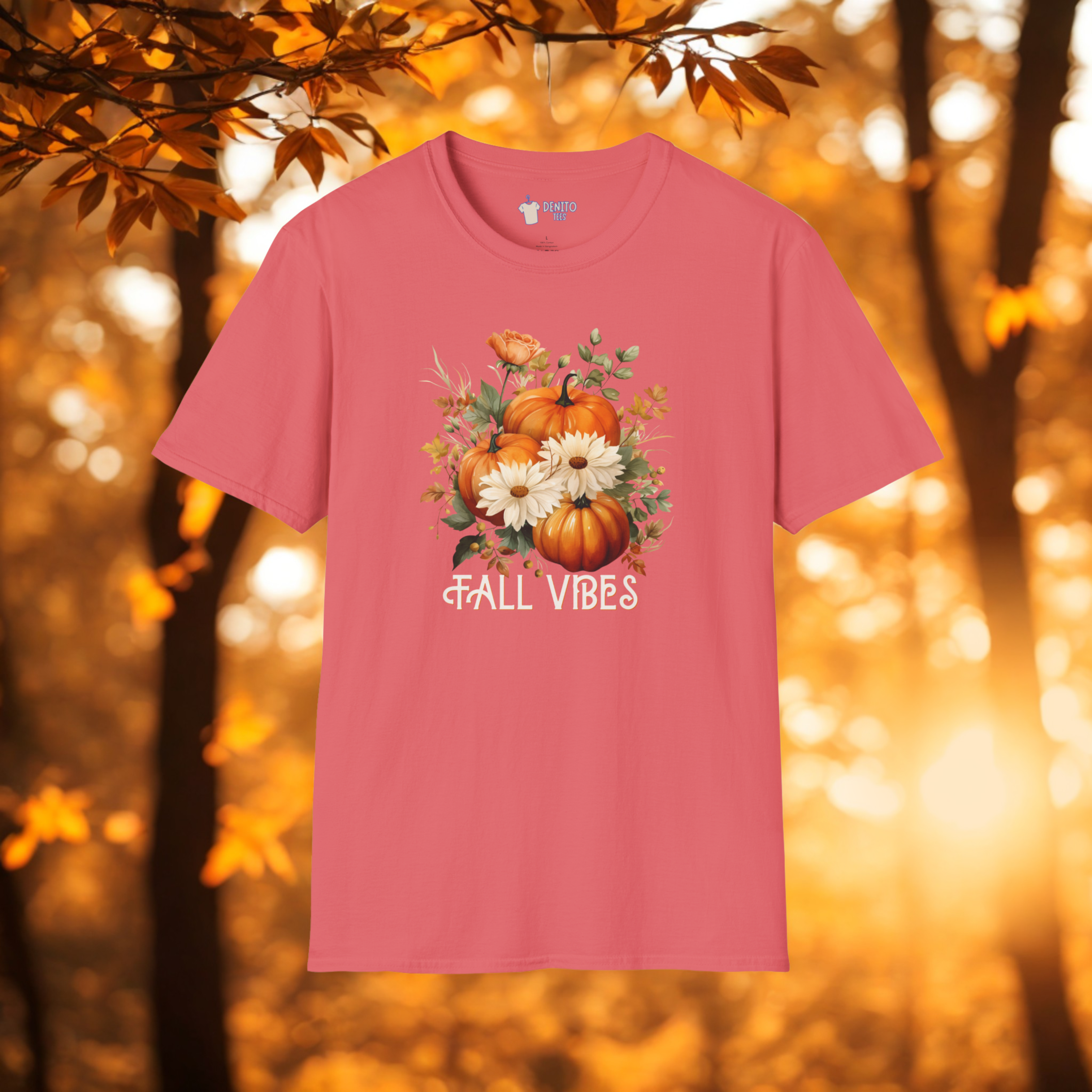 Fall Vibes Pumpkin Graphic Tee - Autumn-Themed Unisex T-Shirt