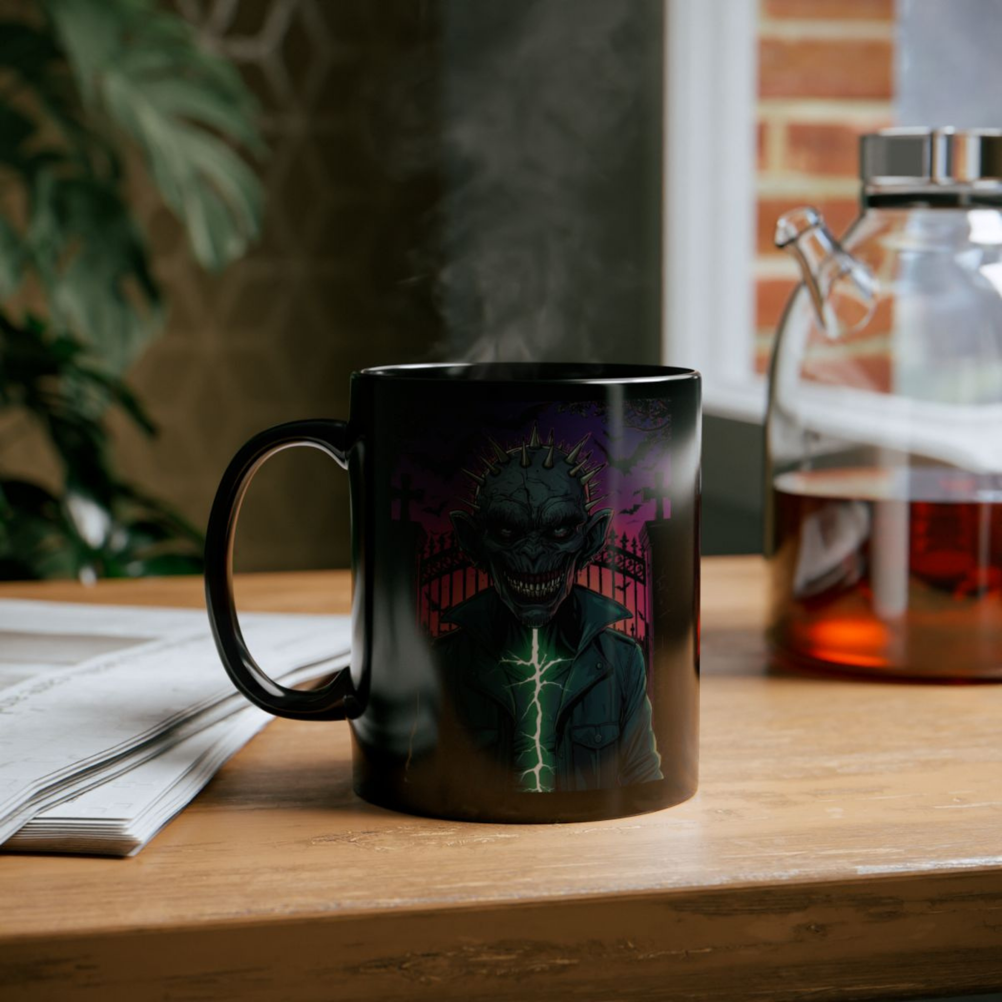 Gothic Skull Halloween Black Mug | Spooky Coffee Cup with Creepy Monster Design | Horror Gift Idea for Halloween Lovers product thumbnail image Gothic Skull Halloween Black Mug | Spooky Coffee Cup with Creepy Monster Design | Horror Gift Idea for Halloween Lovers product thumbnail image